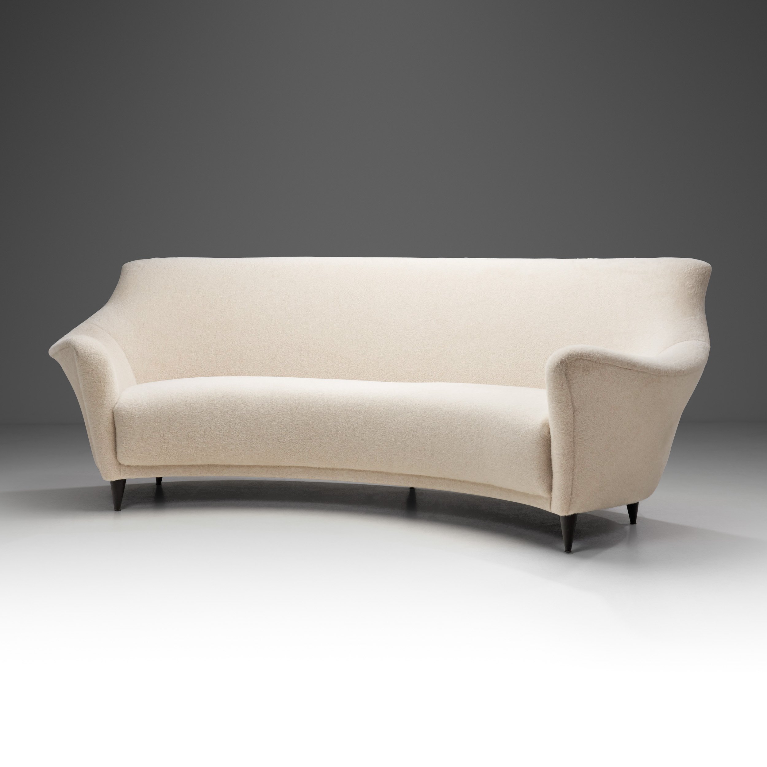 Upholstered Curved Cream Sofa by Ico Parisi (Attr.), Italy 1950s (sold)