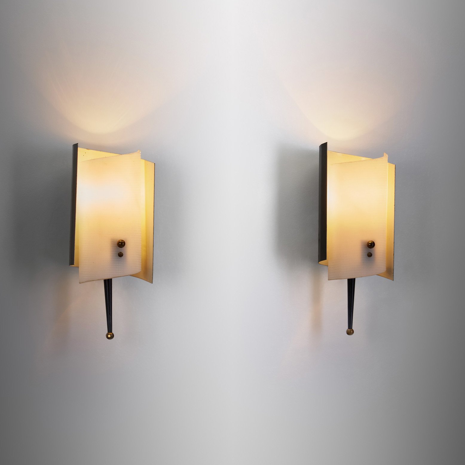 A Pair of Brass and Acrylic Wall Lamps by Jacques Biny, France 1950s (sold)