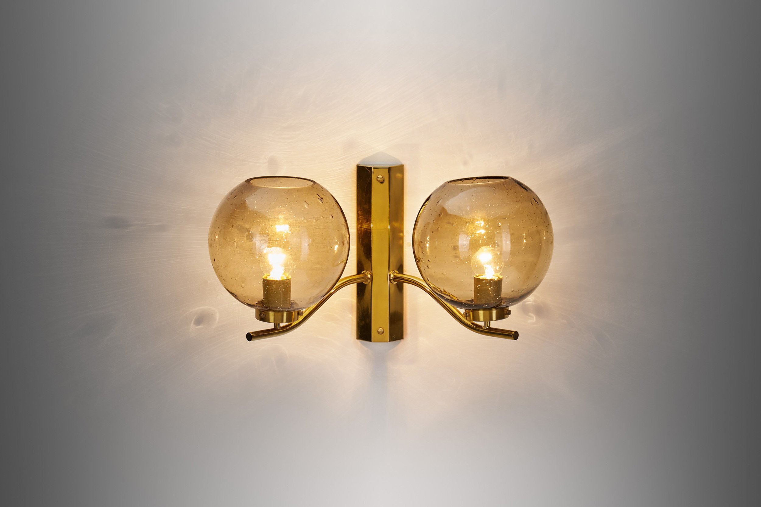 Brass and Smoked Glass Wall Light for Westal, Sweden 1970s