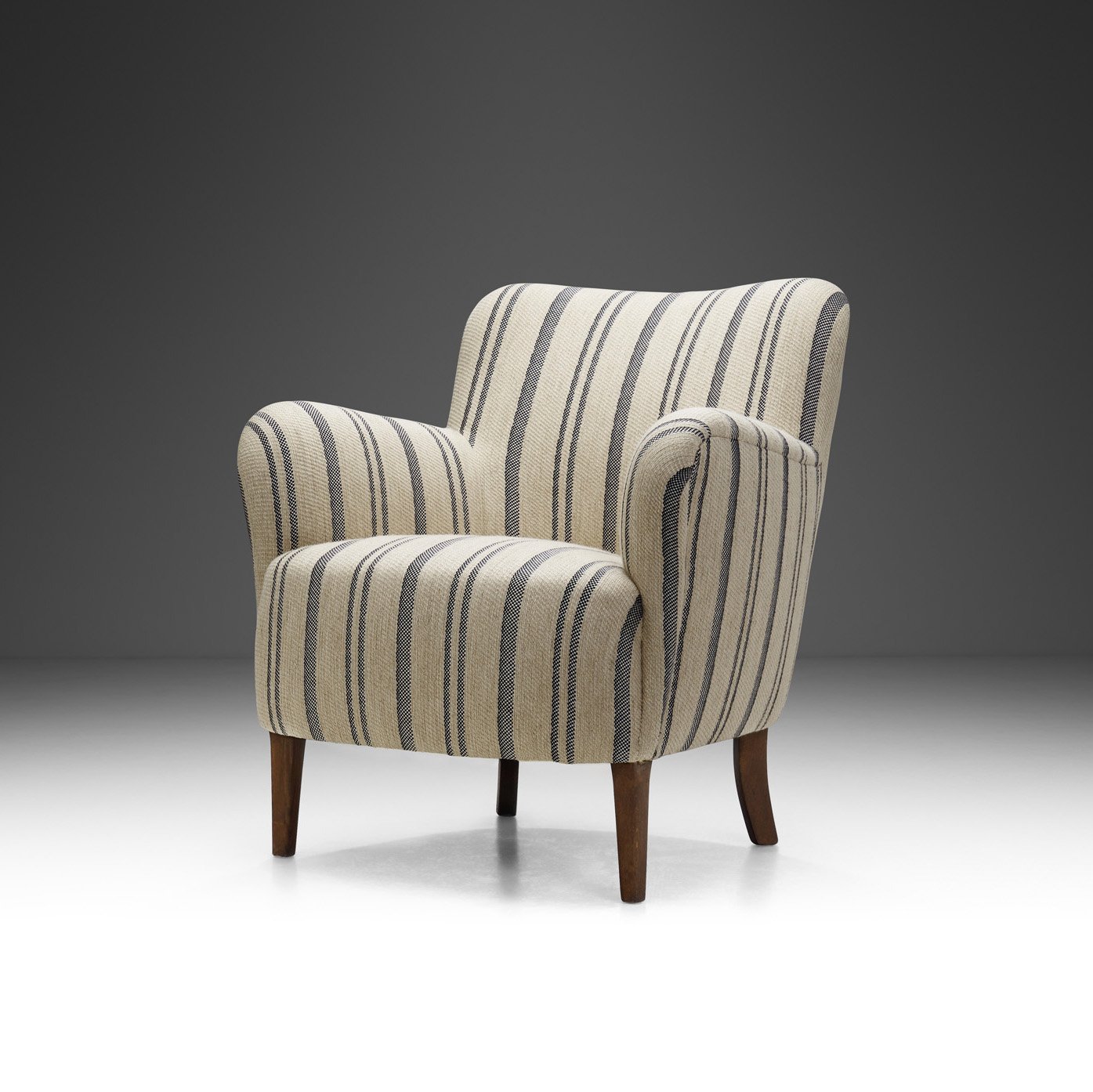 Mid-Century Modern Striped Lowback Easy Chair, Denmark ca 1940s (sold)