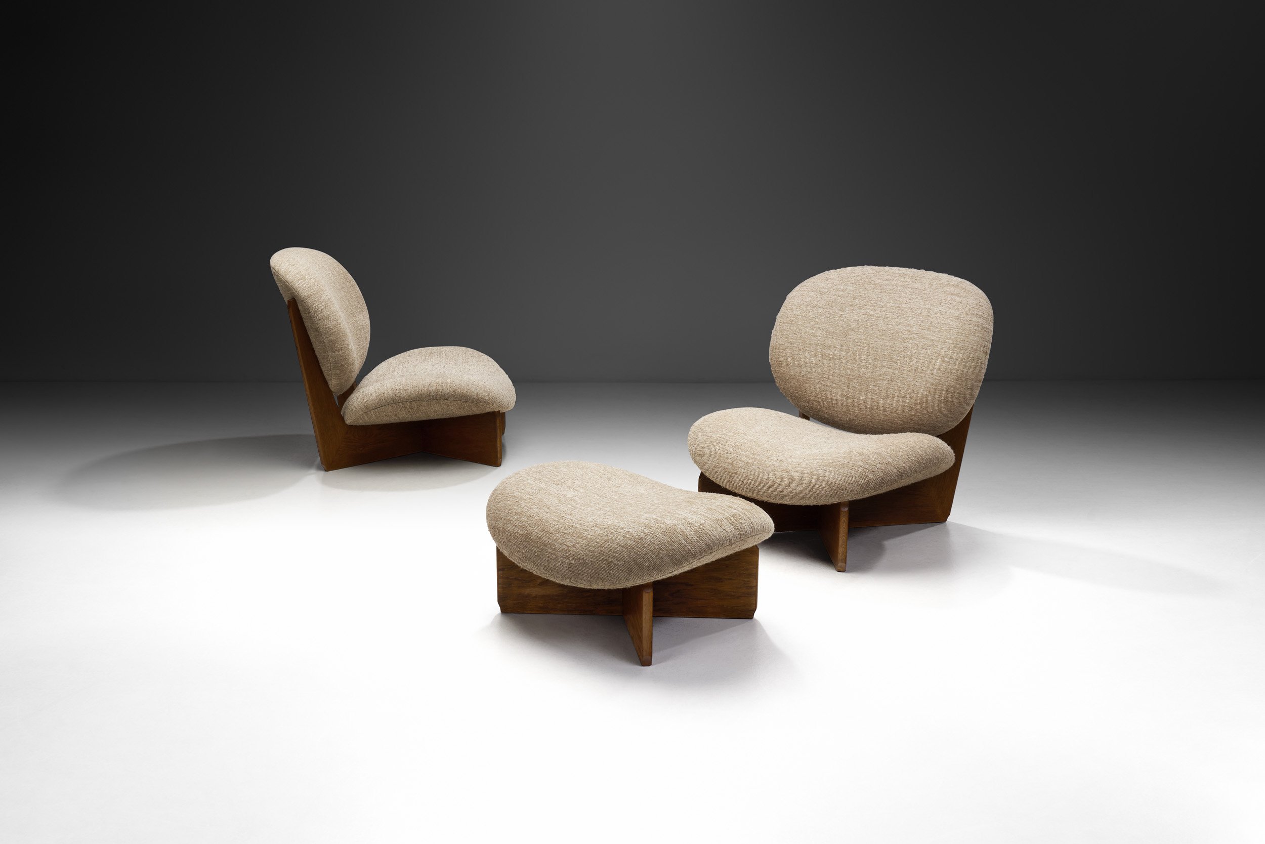 Set of Mid-Century Modern Lounge Chairs and Footstool, Europe Late 20th century (sold)