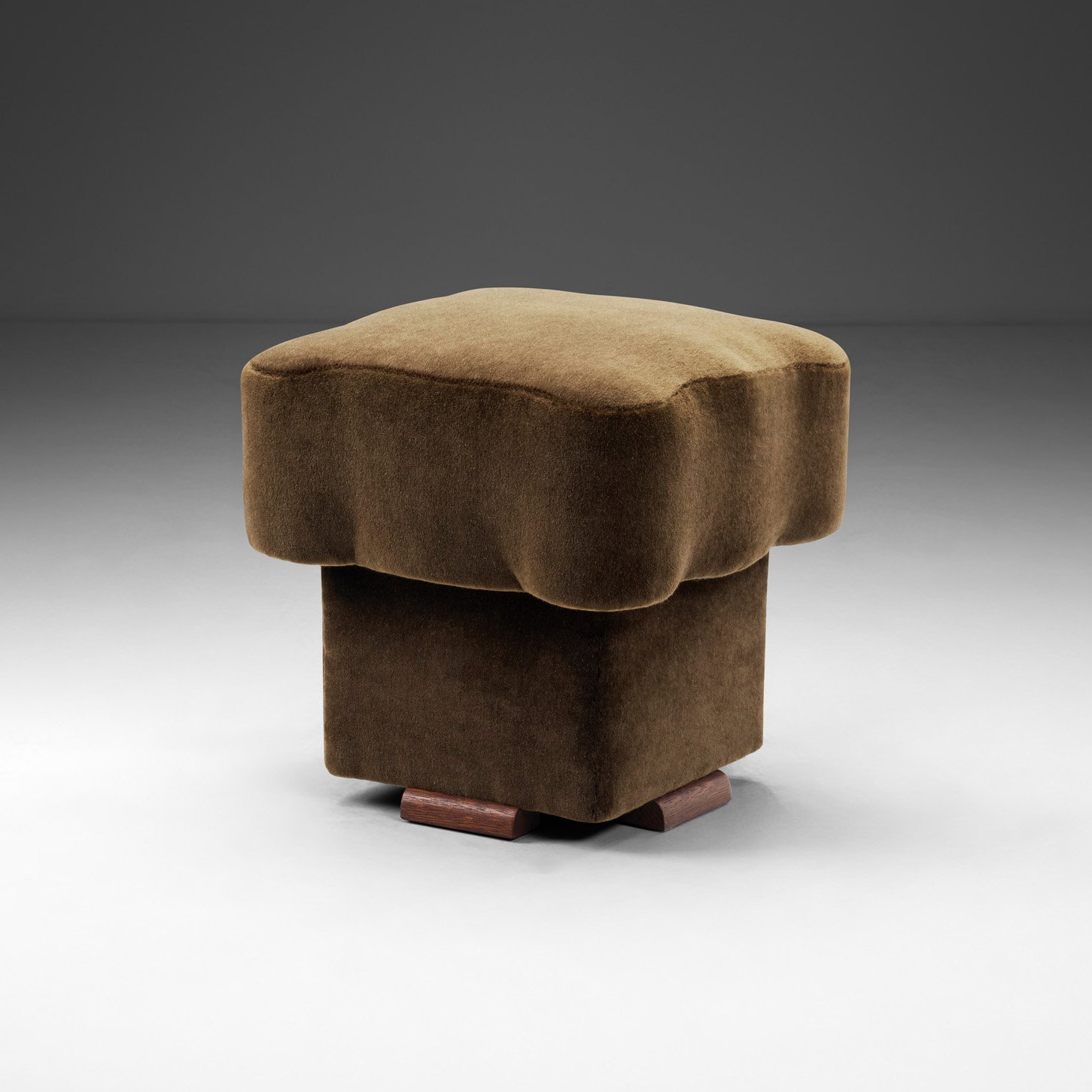 Upholstered Mohair Stool by Jindřich Halabala, Czechia 1950s (sold)