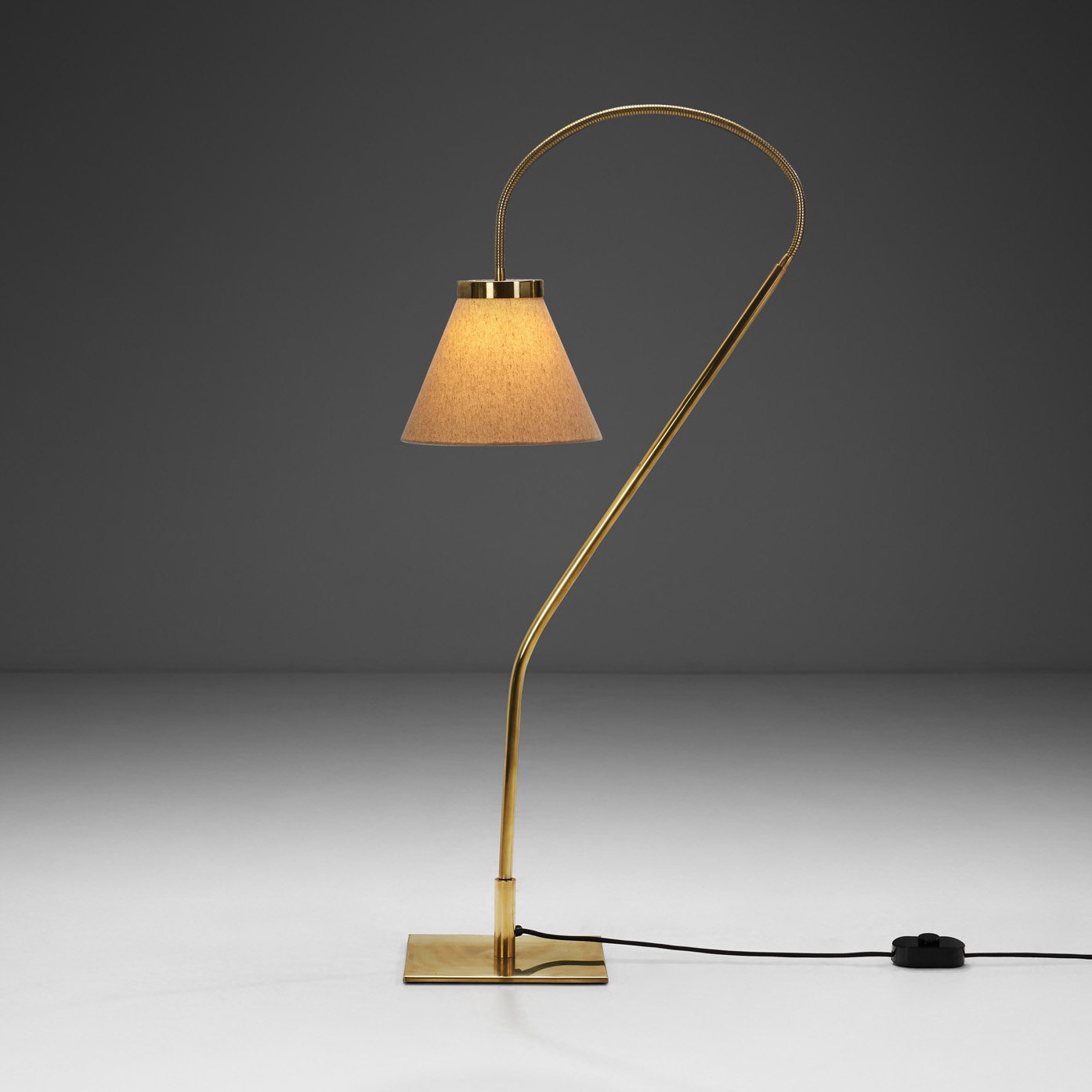 Brass Floor Lamp with Adjustable Gooseneck for Bergboms, Sweden 1940s