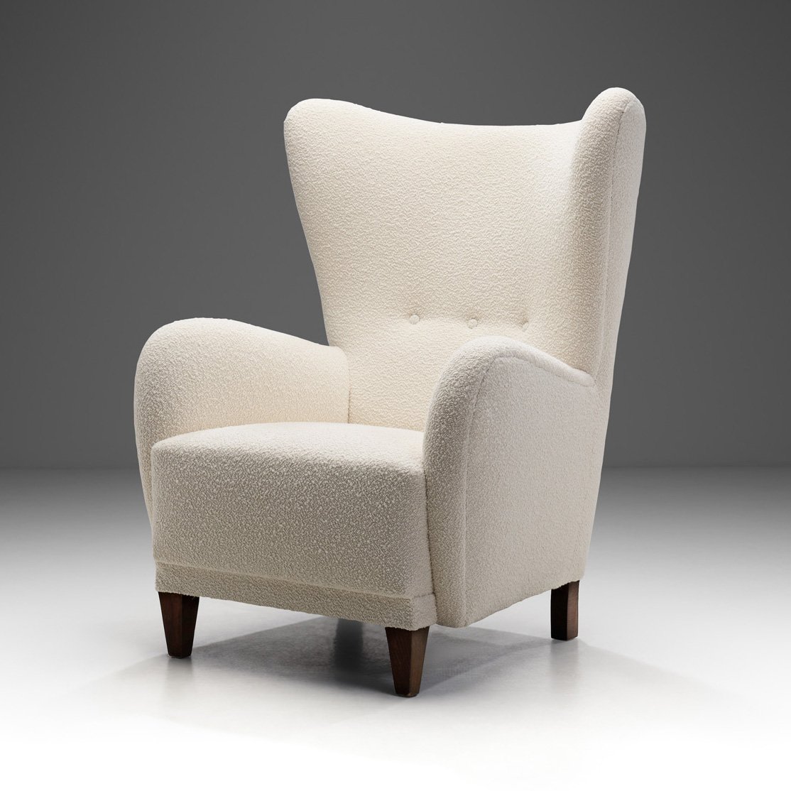 Upholstered Danish Highback Chair with Stained Beech Legs, Denmark ca 1940s