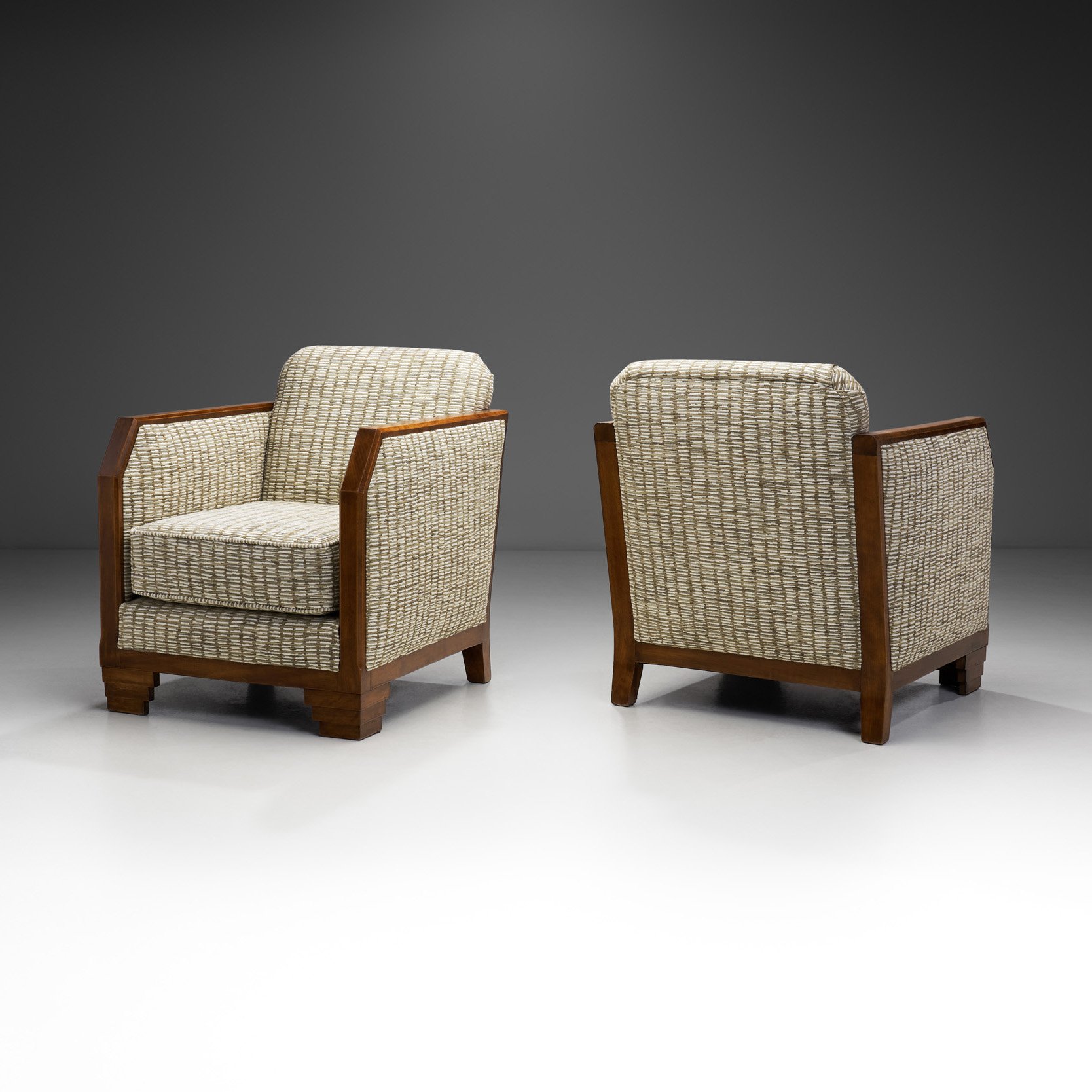 Pair of Wooden Frame Art Deco Armchairs, France circa 1940s