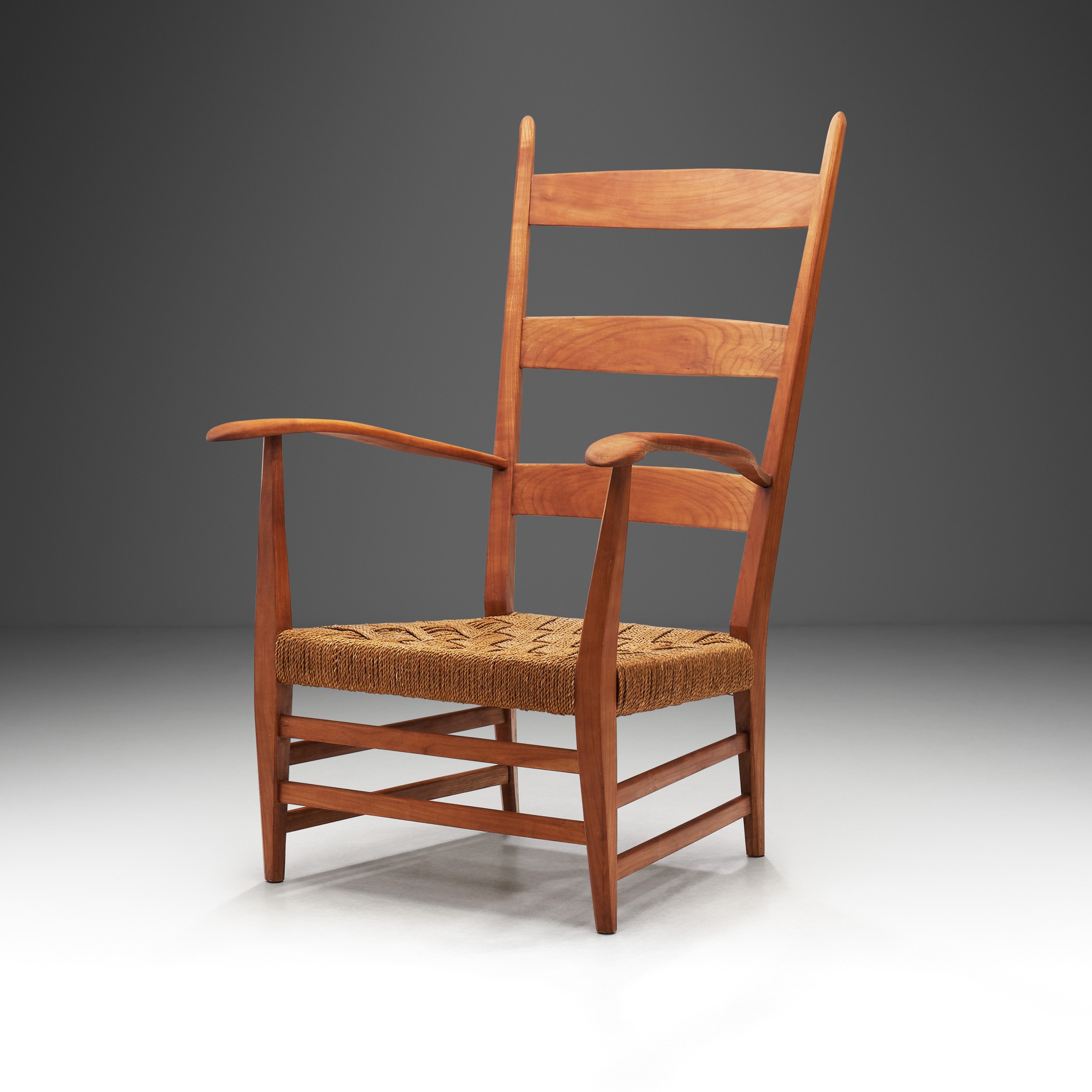 Cherry Wood and Papercord Armchair by Bas Van Pelt (Attr.), Netherlands 1940s