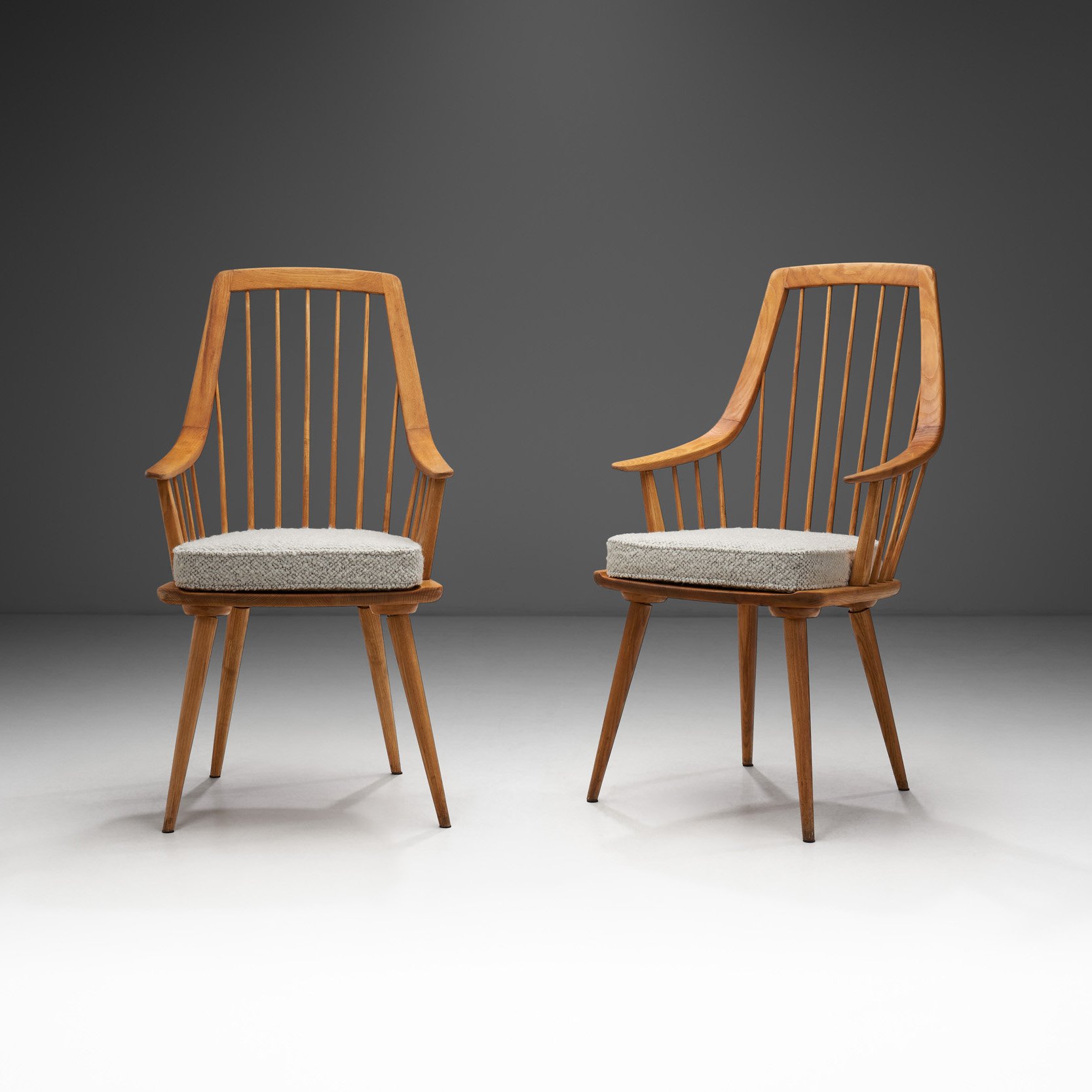 Pair of Wooden Armchairs with Upholstered Cushions, Europe 20th century