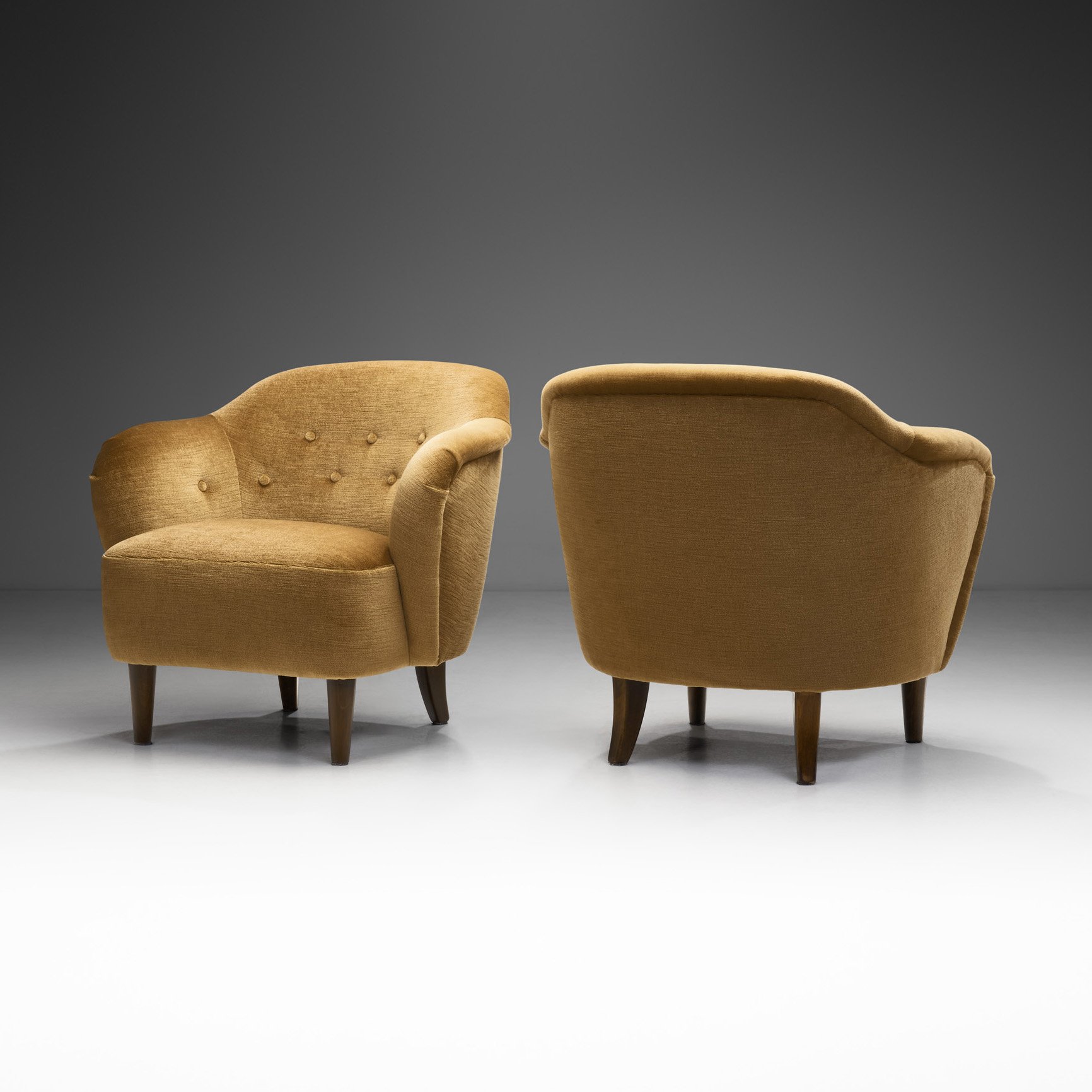 Pair of Upholstered Armchairs with Button Details, Europe Mid-20th century (sold)