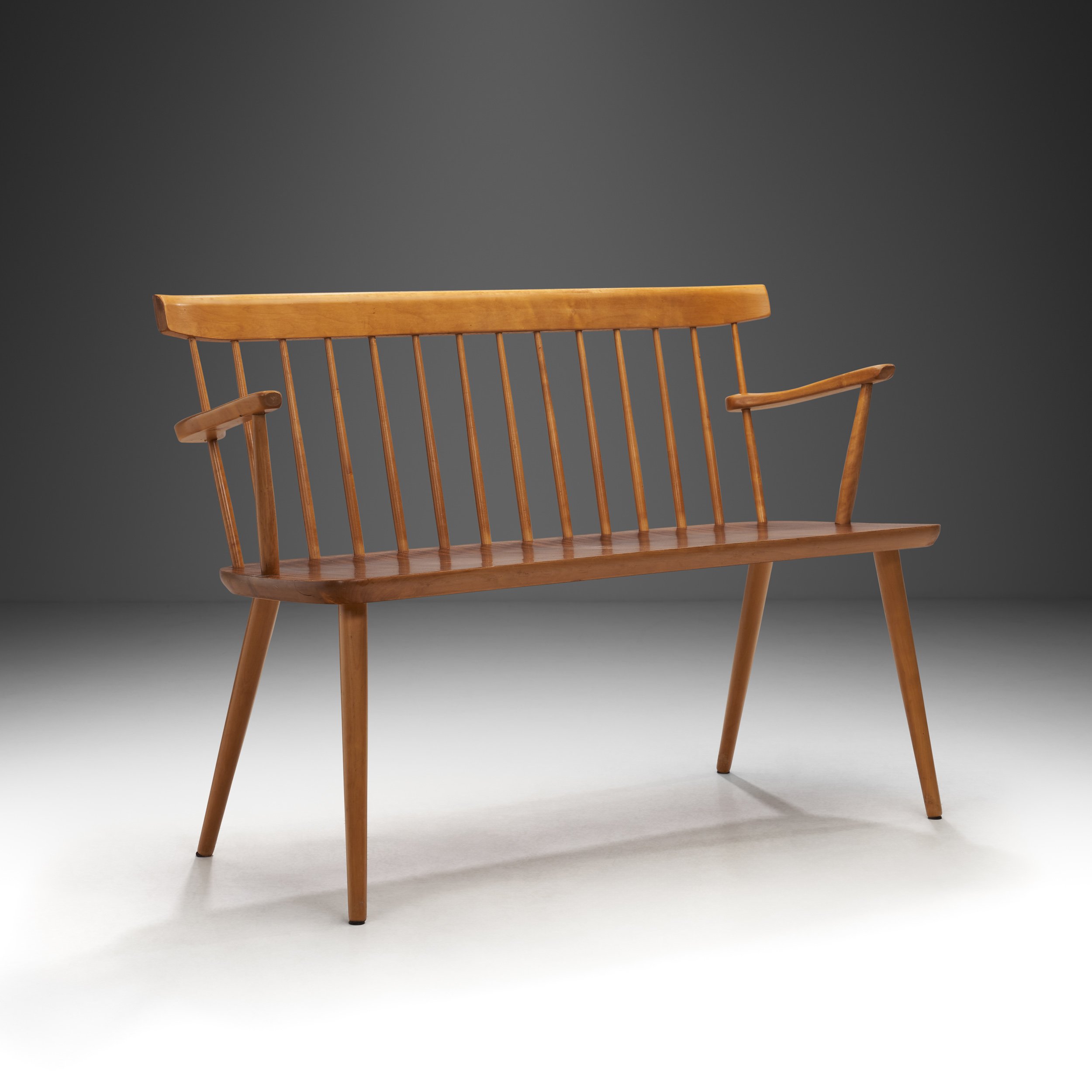 Beech and Teak Wooden Bench, Europe Mid-20th century