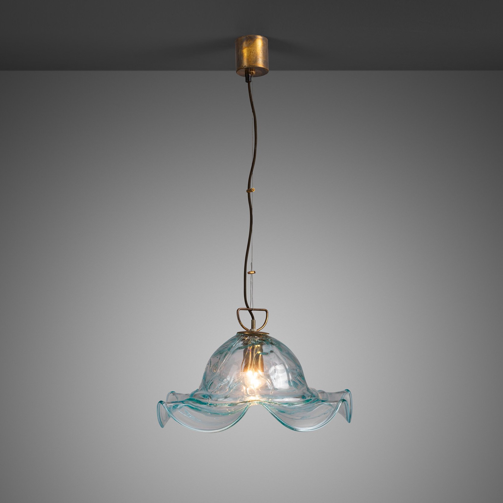 Decorative Brass and Murano Glass Pendant Lamp, Italy 1950s