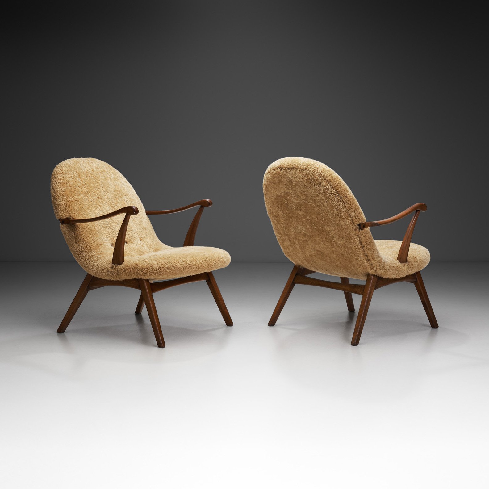 Pair of Slipper Chairs Upholstered in Sheepskin, Europe 1960s (sold)
