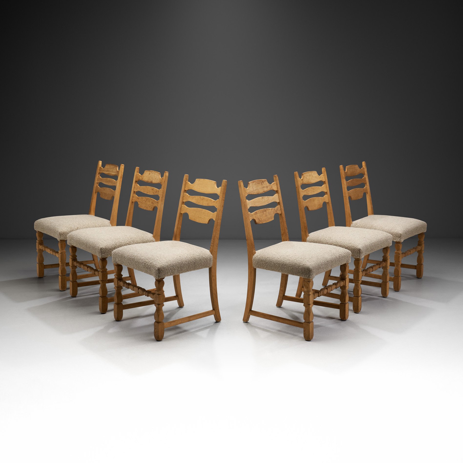 Six Solid Oak Dining Chairs in the Manner of Henning Kjærnulf, Denmark 1960s