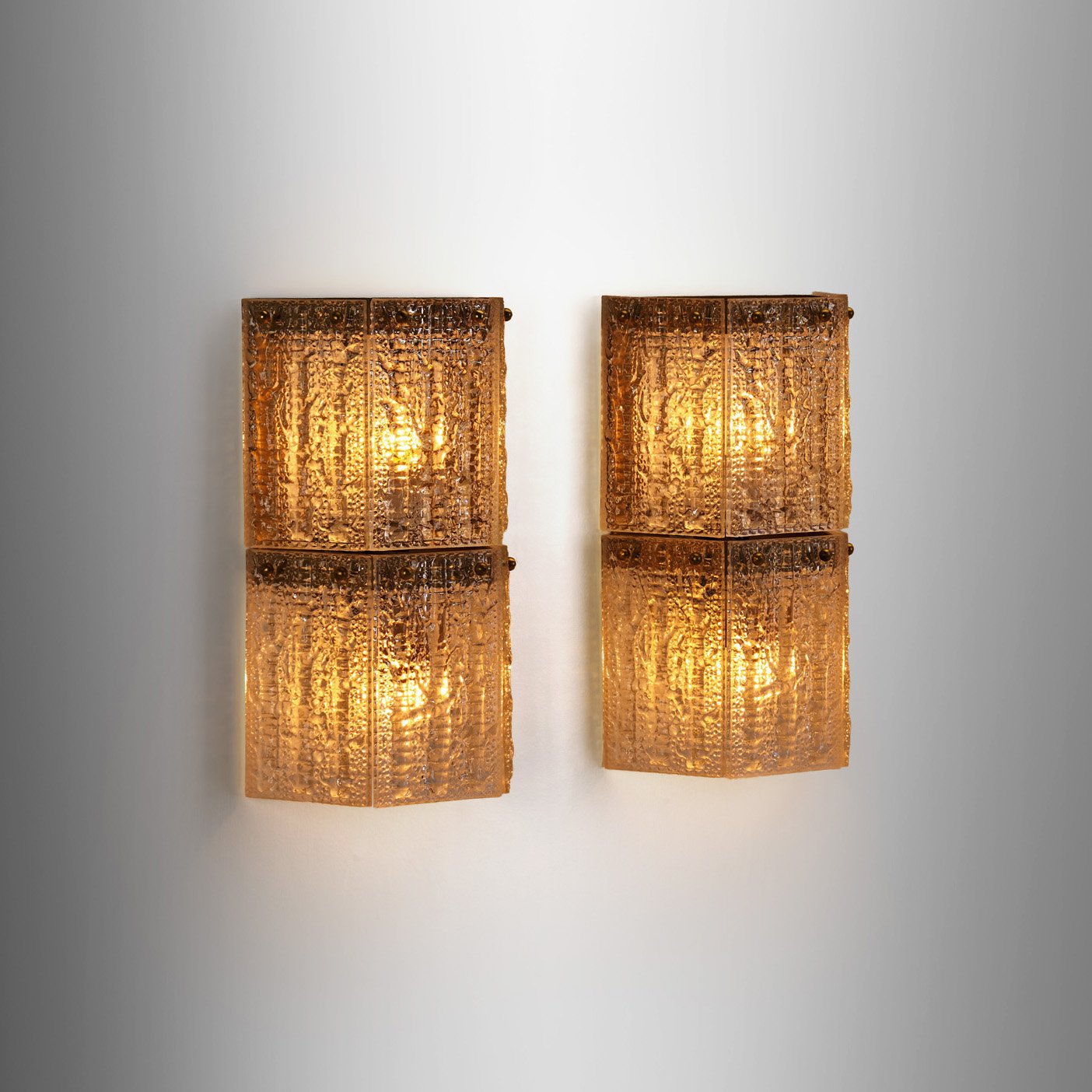 Set of Two Carl Fagerlund Brass and Glass Wall Lights for Orrefors, Sweden 1960s (sold)