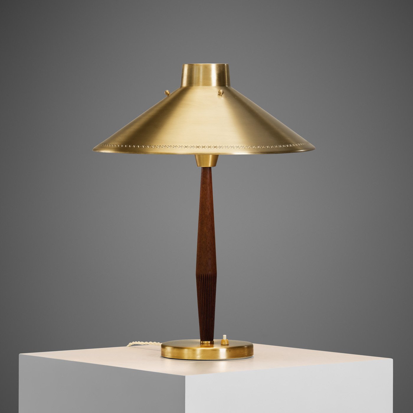 Hans Bergström Elm and Brass Table Lamp for ASEA, Sweden 1950s