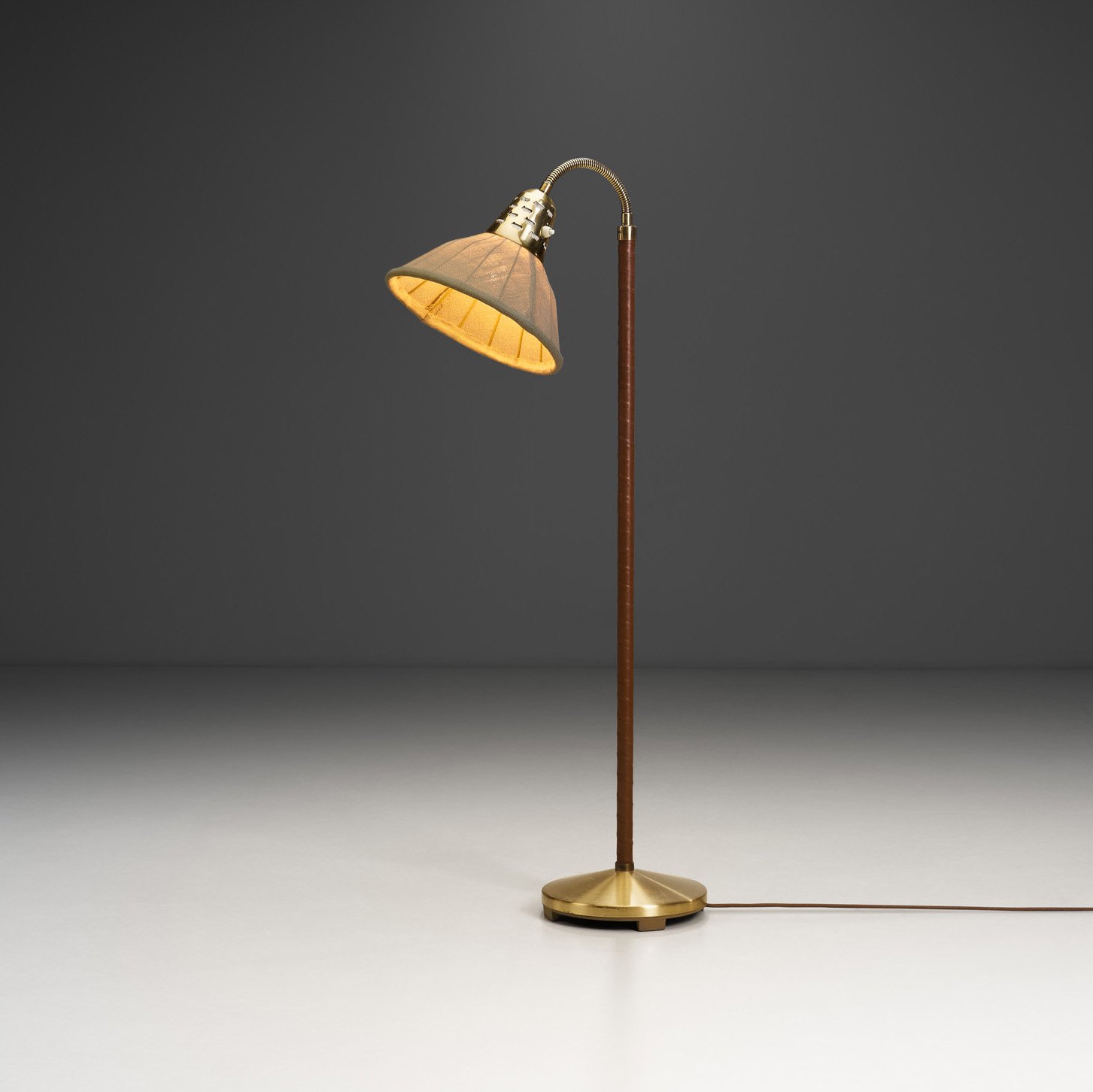 Swedish Modern Leather and Brass Floor Lamp by ASEA, Sweden 1950s