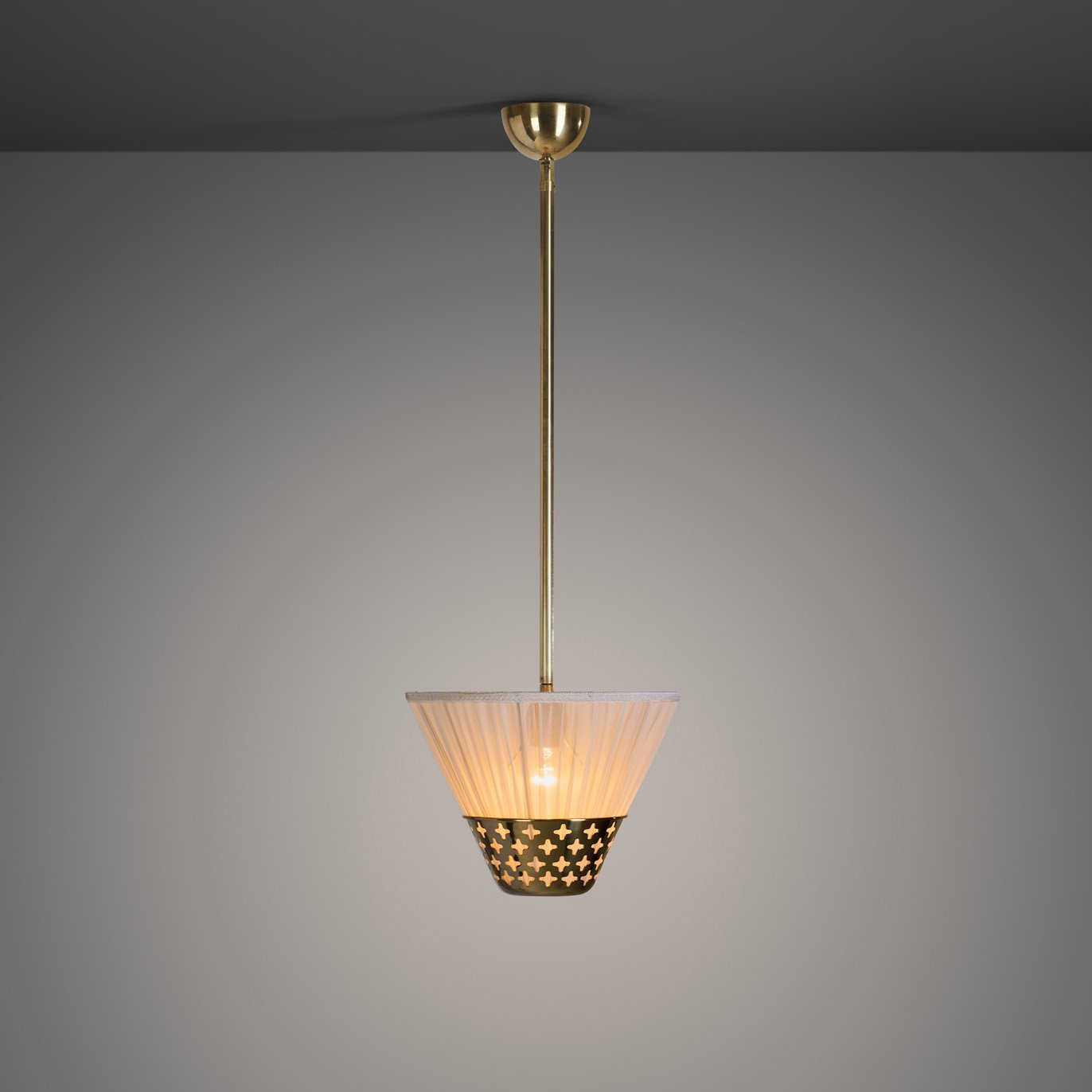 Swedish Modern Brass Hanging Lamp with Openwork Element, Sweden 1940s