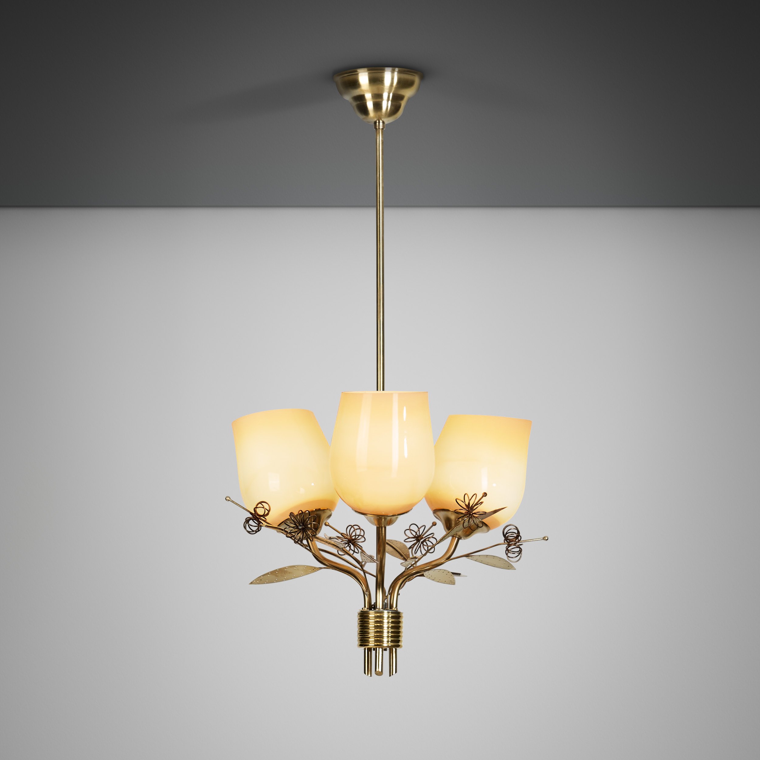 Model "ER 77/3" Chandelier with Floral Details for Itsu, Finland 1950s
