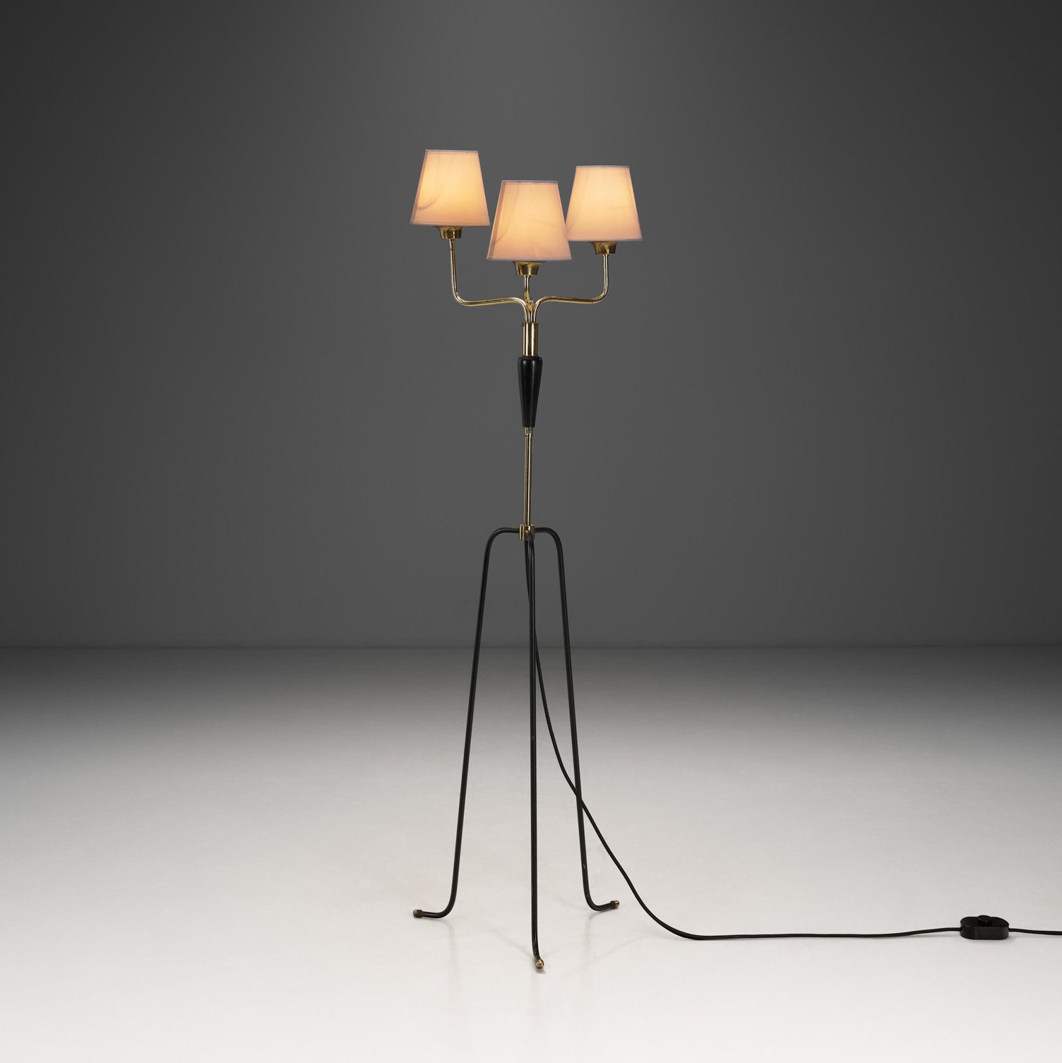 Mid-Century Modern Brass and Lacquered Metal Floor Lamp, Sweden 1950s (sold)