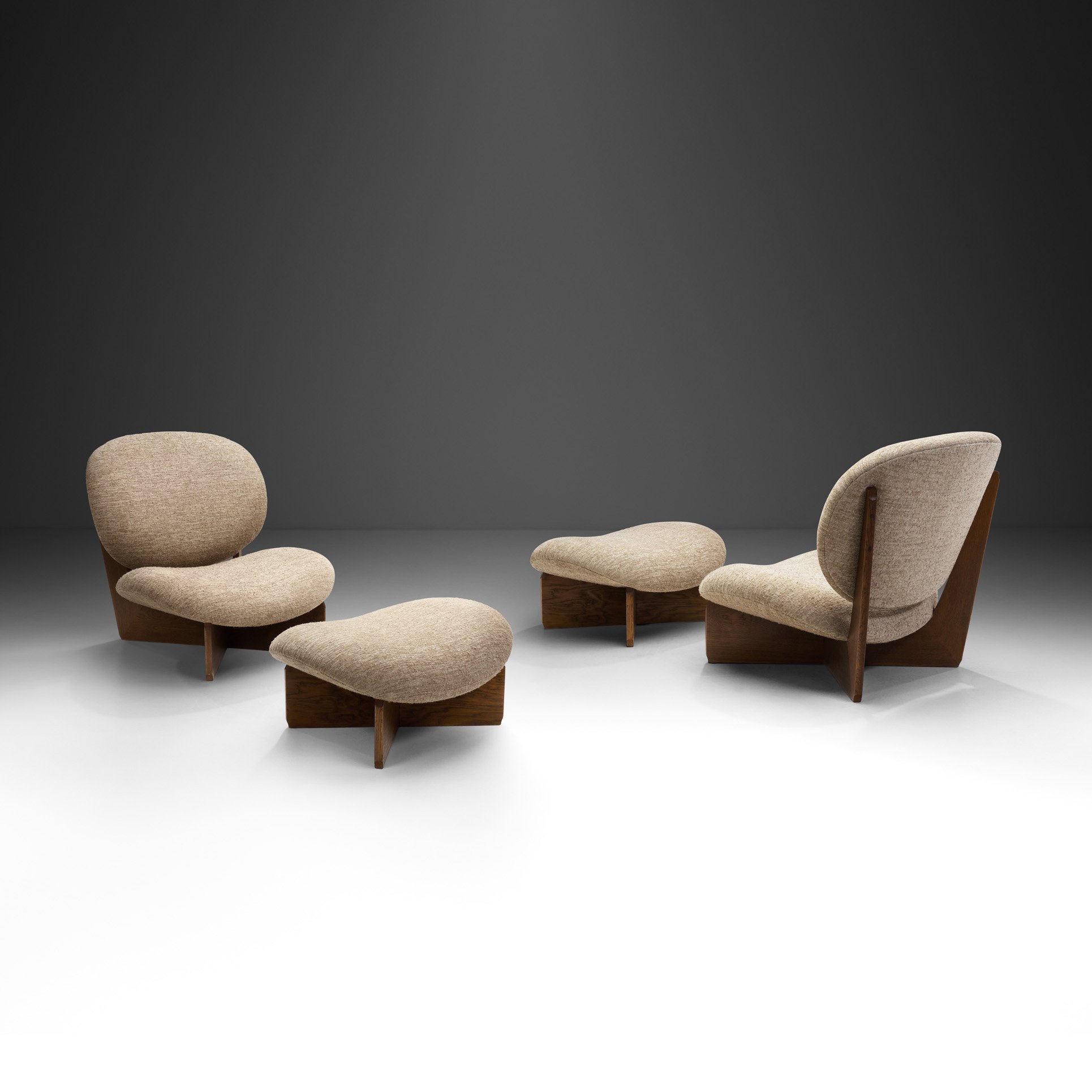 Set of Two Mid-Century Modern Lounge Chairs with Footstools, Europe Late 20th Century (sold)