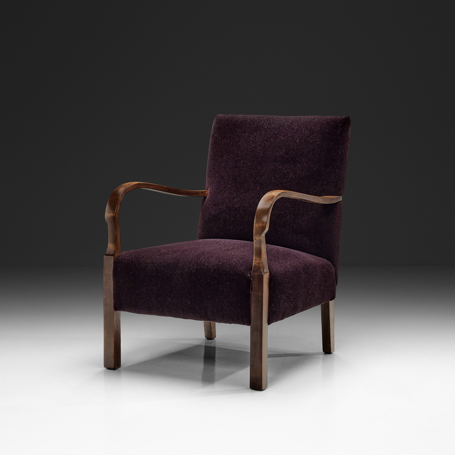 Art Deco Armchair with Aubergine Upholstery, Europe Mid-20th Century