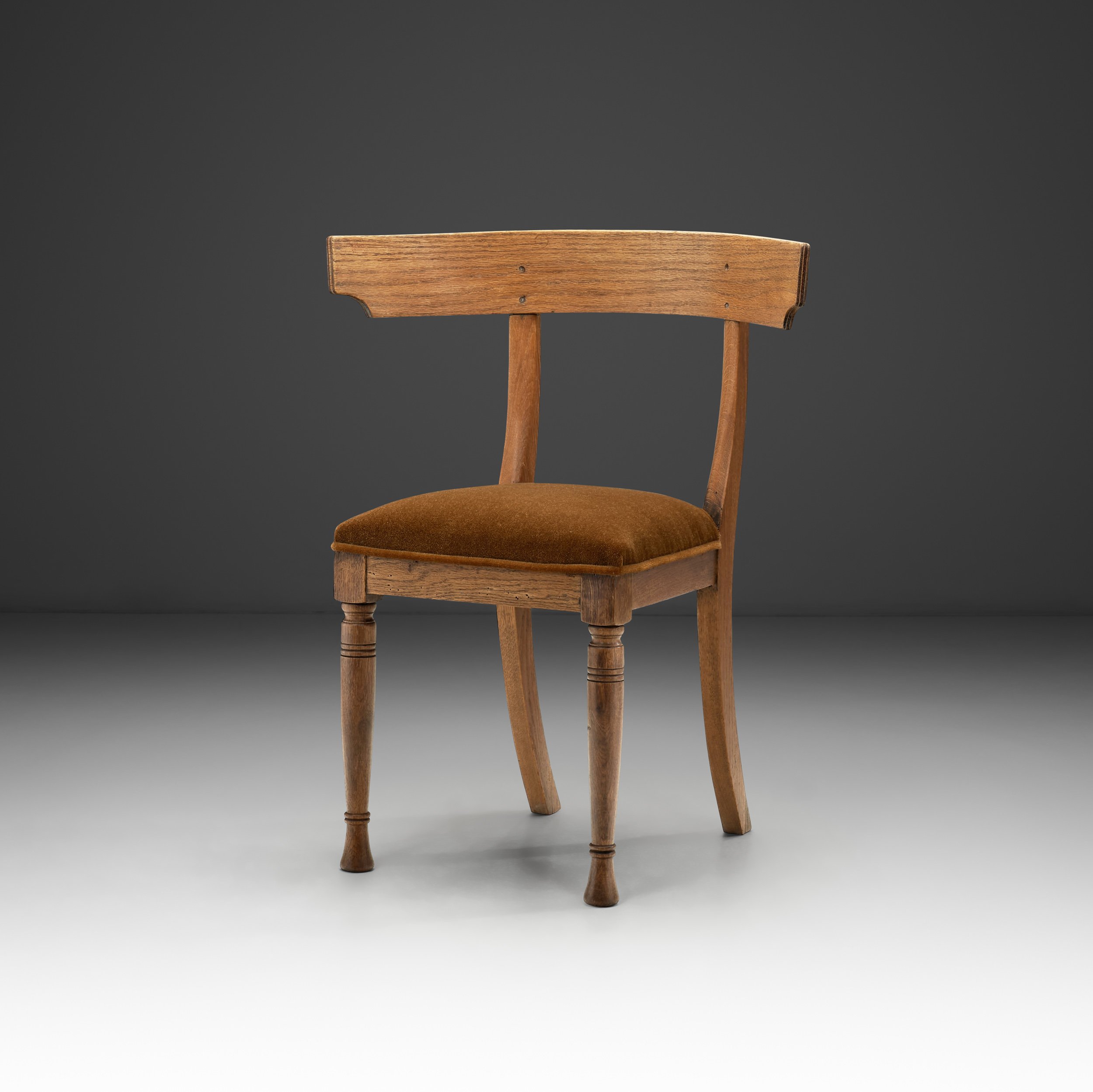Klismos-Inspired Oak Chair with Upholstered Seat, Denmark ca 1900