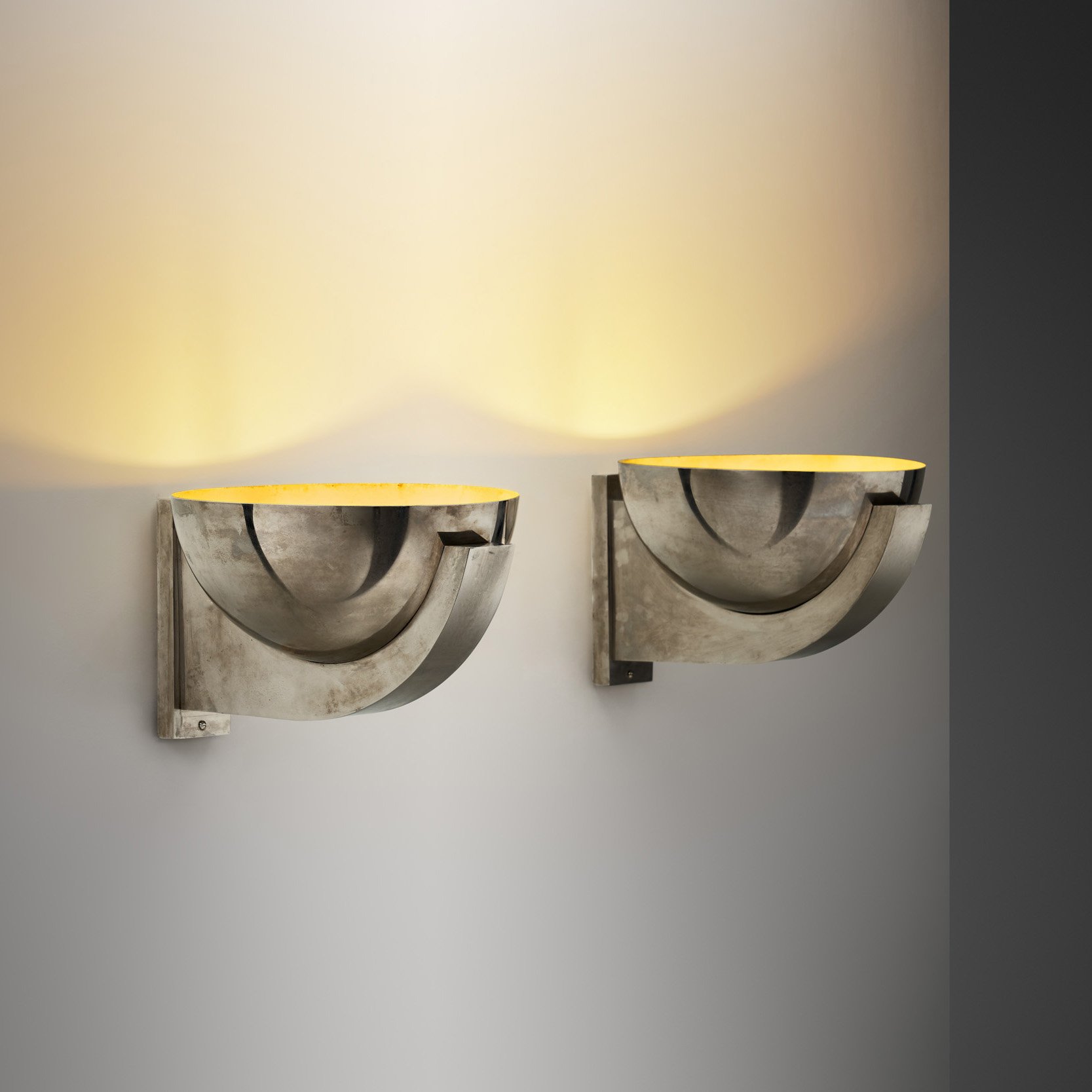 Pair of Modernist Chromed Metal Wall Lamps, France 20th Century (sold)