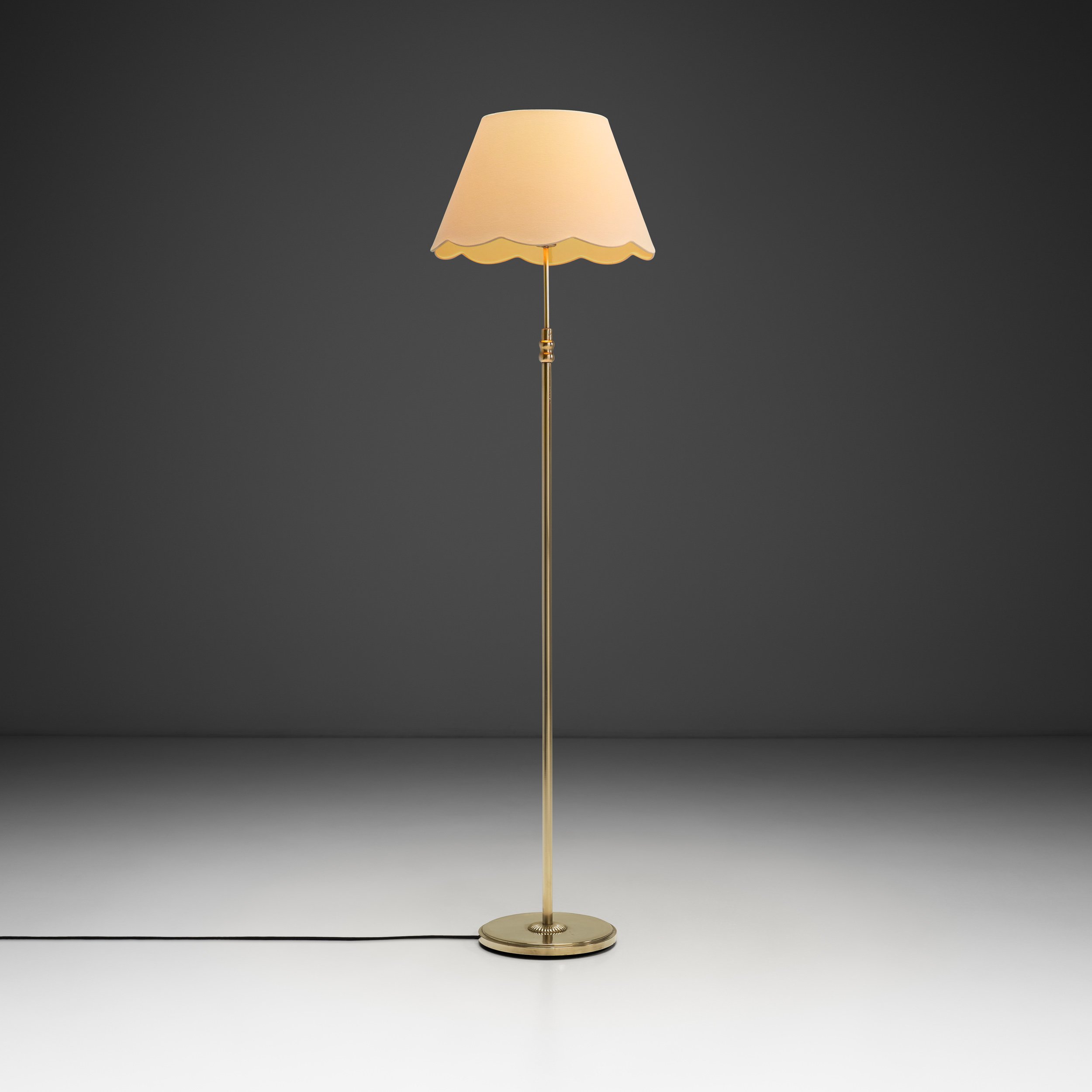 Mid-Century Brass Floor Lamp with Round Base, Europe Mid-20th Century (sold)