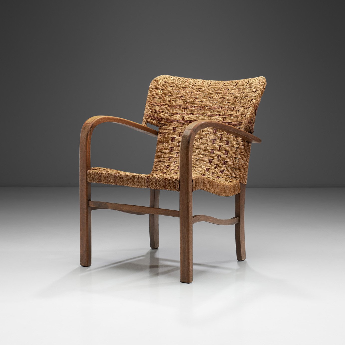Wingback Braided Rope Armchair in the manner of Erich Diekmann, The Netherlands 1940s