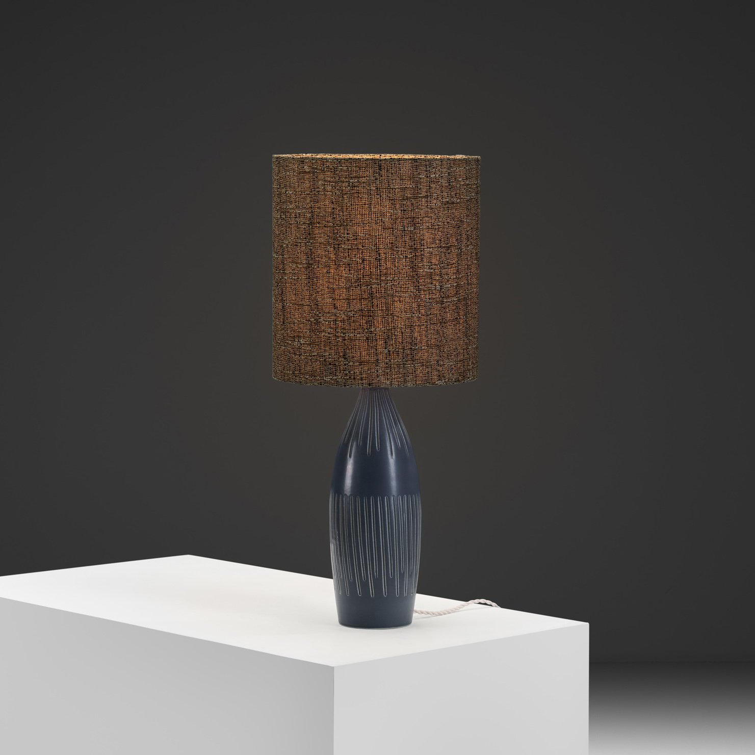 "3007/S" Stoneware Table Lamp with Dark Blue Glaze by Søholm, Denmark 1950s