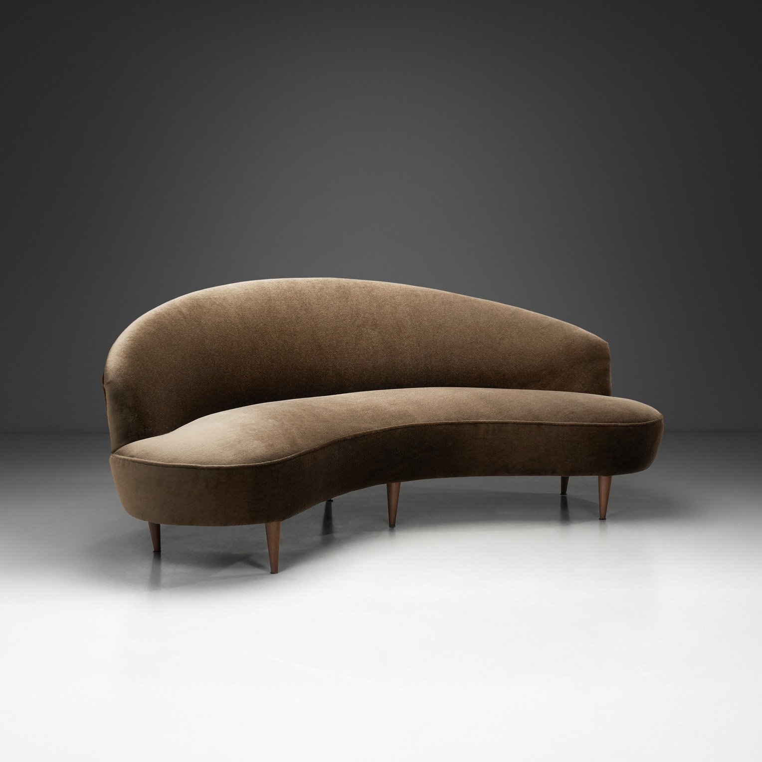 Mid-Century Curved Italian Sofa Upholstered in Mohair, Italy ca 1950s (sold)