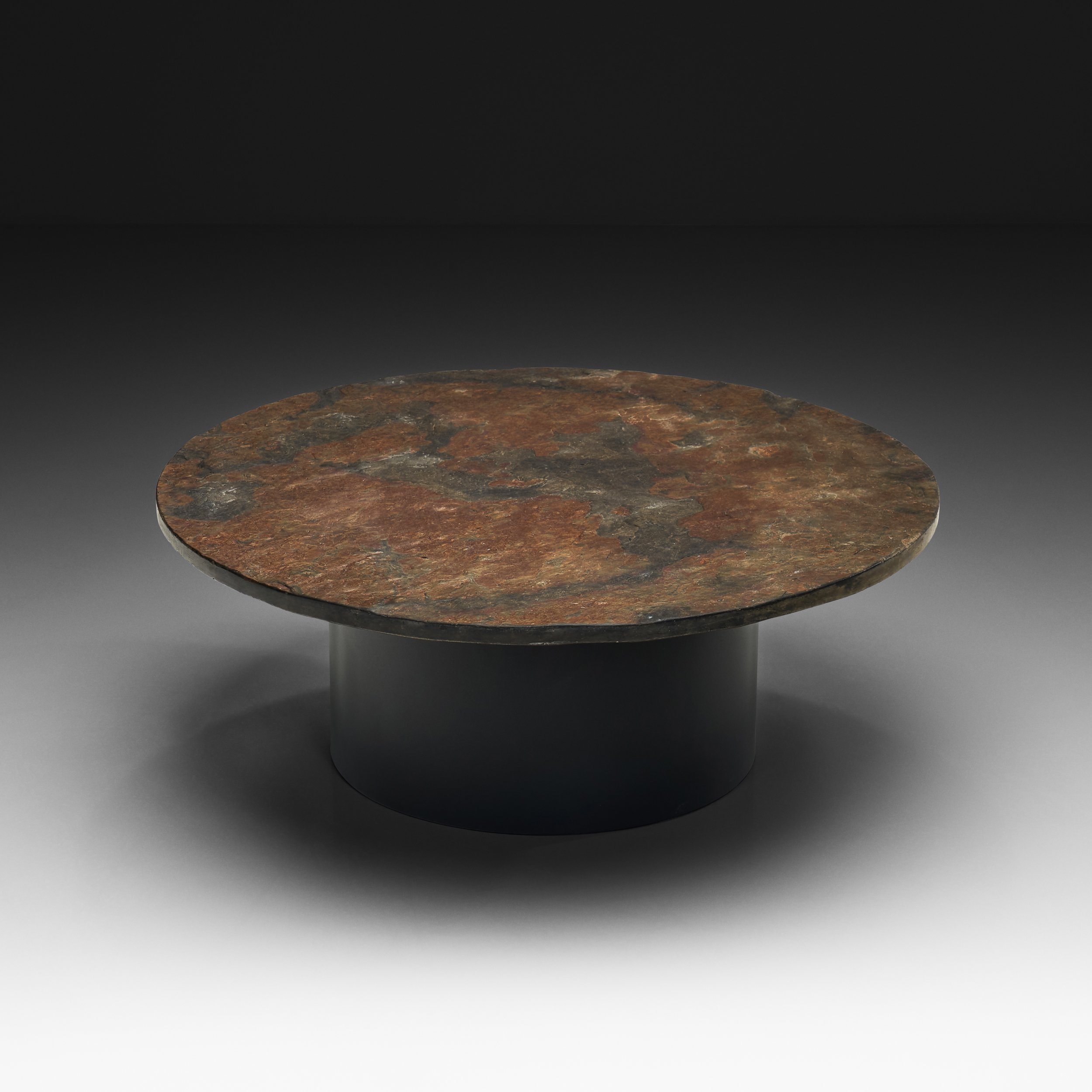 Round Coffee Table with Stone Top, Belgium ca 1970s