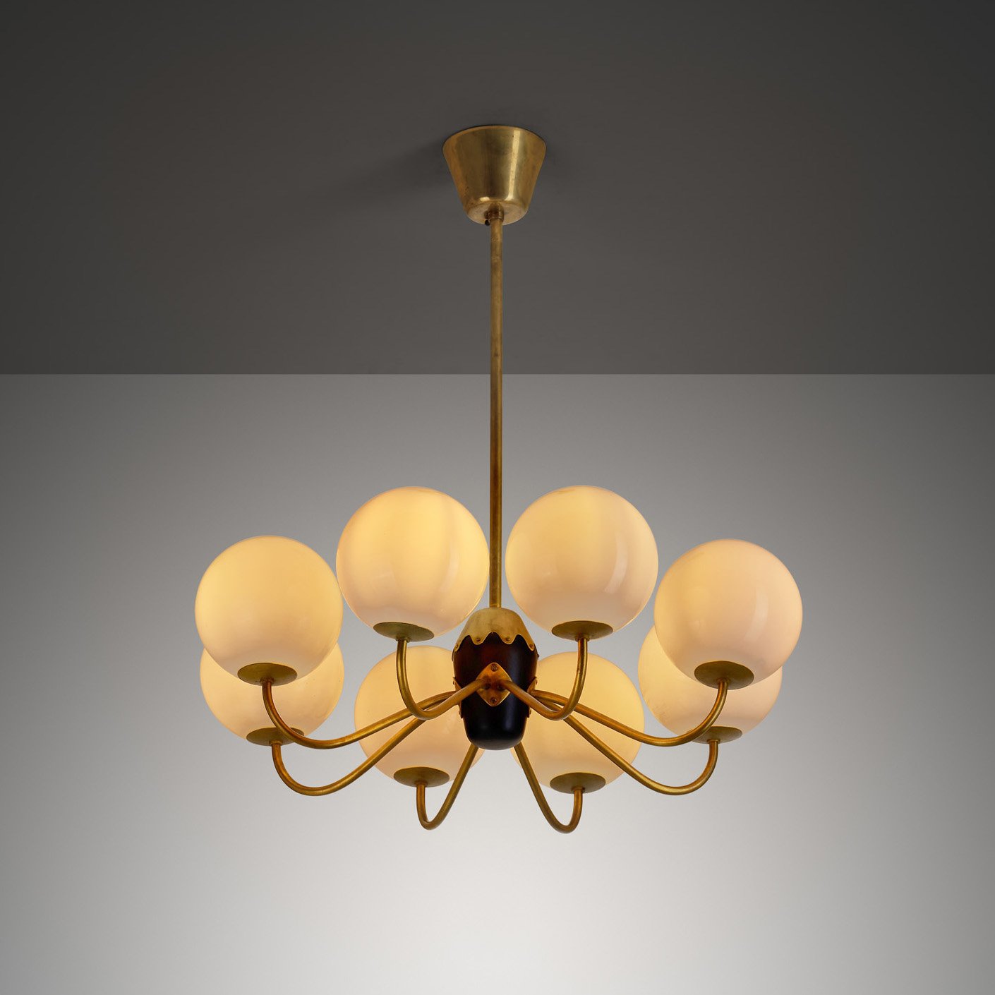 Modern Swedish Brass and Glass Globe Chandelier, Sweden 1940s