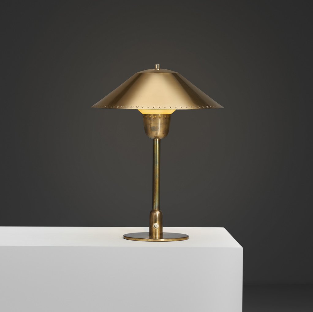 Fog & Mørup (Attr.) Brass Table Lamp With Opal Glass Shade, Denmark First half of the 20th Century