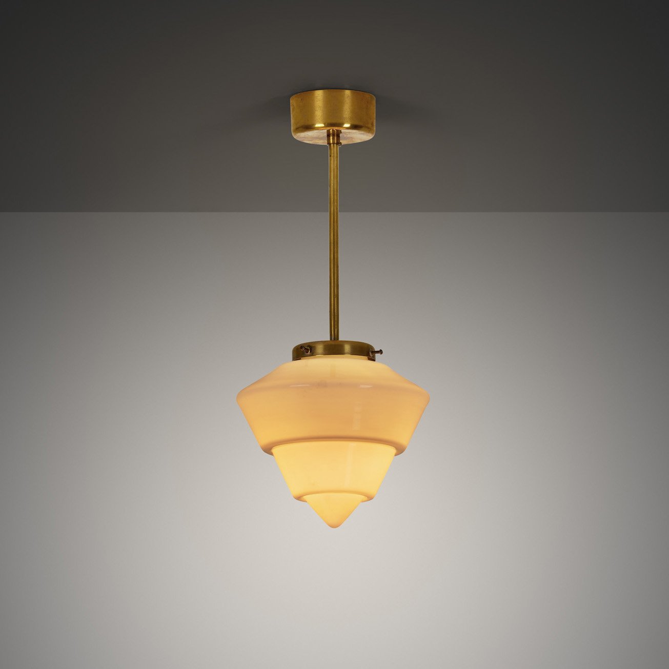 Paavo Tynell Model "553" Brass and Glass Pendant Ceiling Lamp for Taito, Finland 1940s