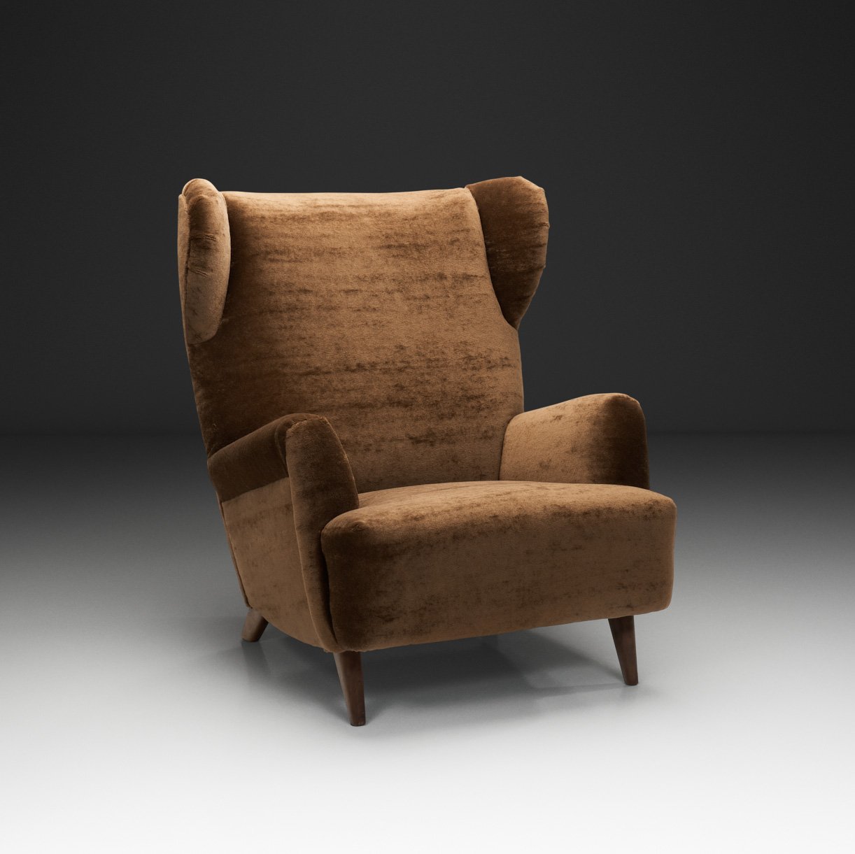 Brown Upholstered Wingback Armchair, Europe 20th Century