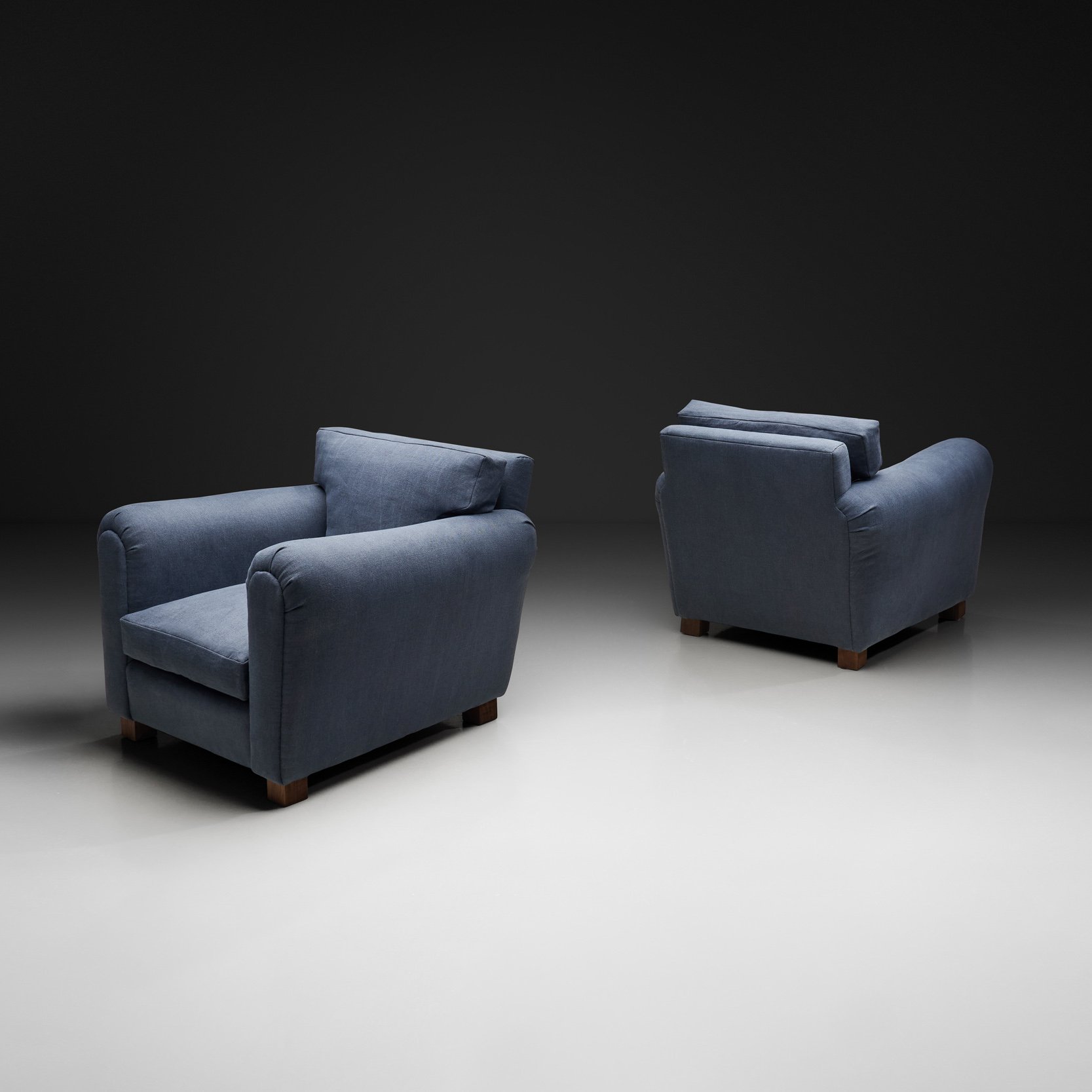 Pair of Armchairs by Jean Saint-Georges (Attr.) in Blue Upholstery, Europe Mid-20th Century