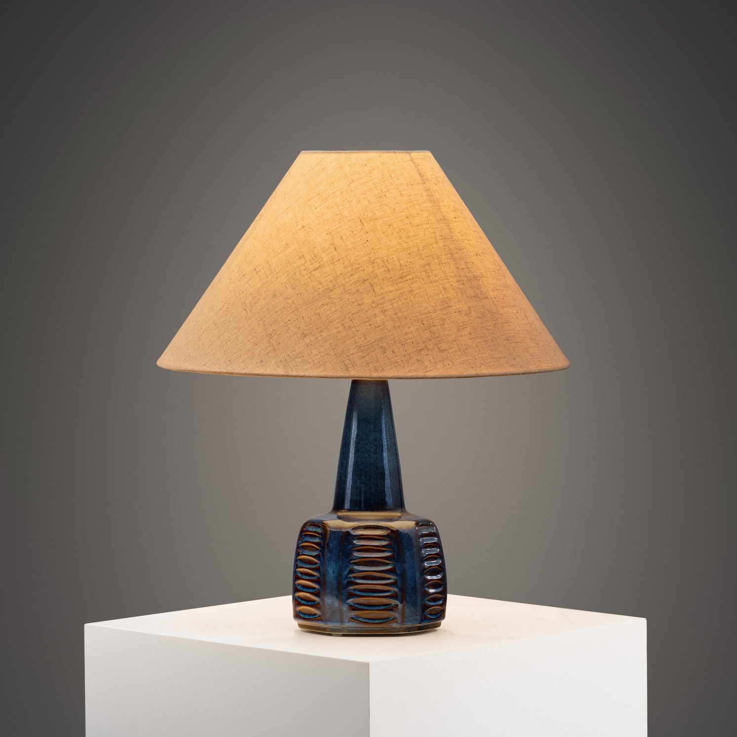 Einar Johansen Blue Stoneware Table Lamp with Round Base for Søholm, Denmark ca 1960s (sold)