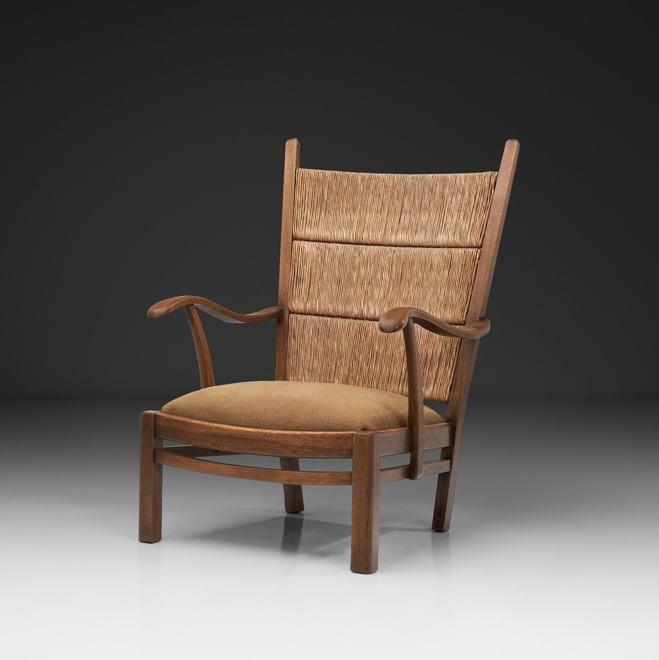 Oak Armchair with Rush Panels by Bas van Pelt, The Netherlands 1940s