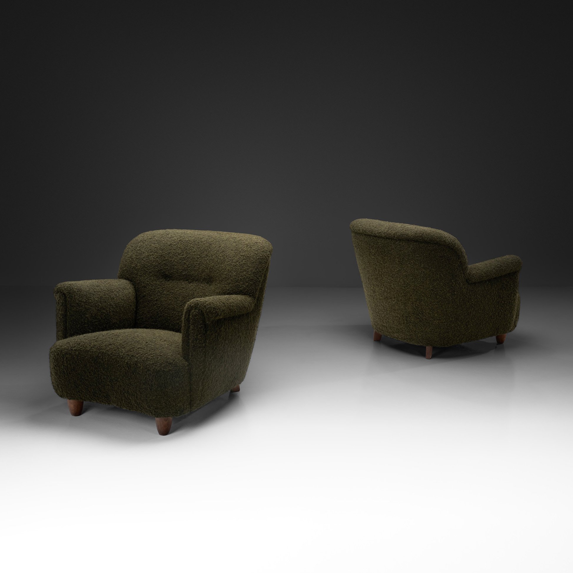 Pair of Moss Green Armchairs, Europe Mid-20th Century