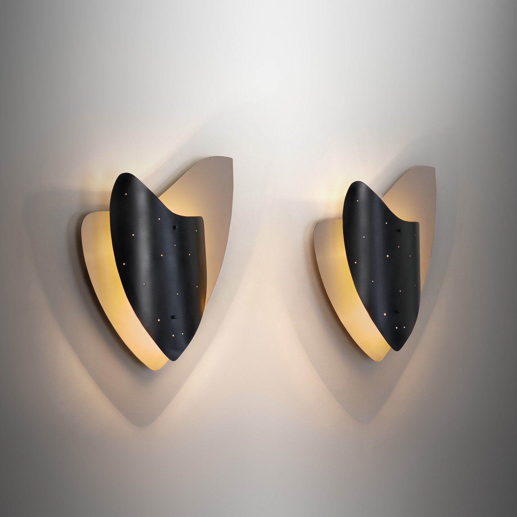 Pair of Modernist Metal Wall Lamps, The Netherlands 1950s (sold)
