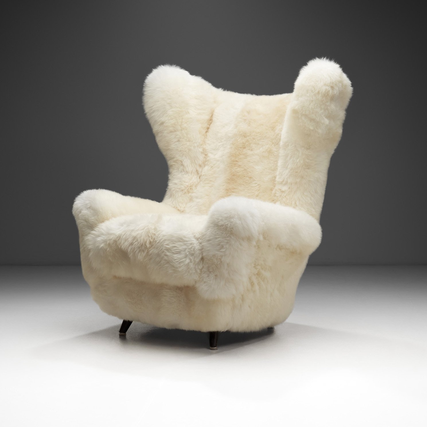 Upholstered Armchair in Off-White Longhair, Europe 20th century (sold)