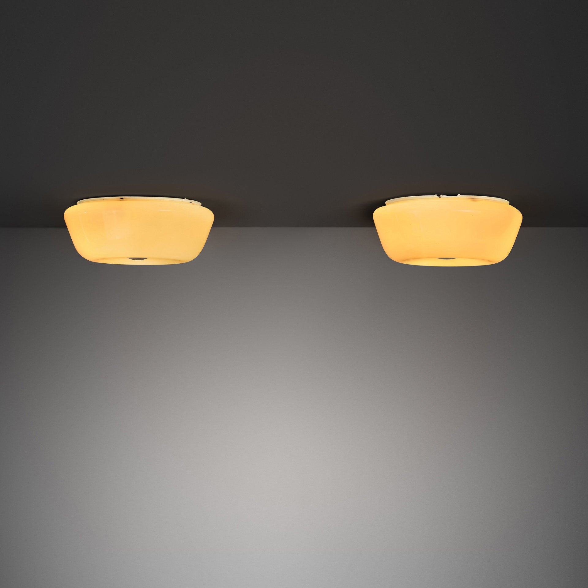 Pair of Model "1116" Opal Glass Ceiling Lights with Brass Detail by Lisa Johansson-Pape for Stockmann Orno, Finland Mid-20th Century