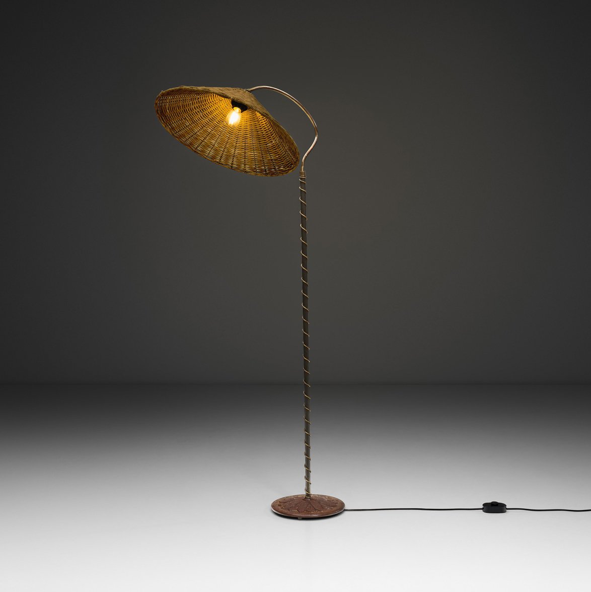 Laquered Cast Iron Floor Lamp with Flower Decorations, Scandinavia Mid-20th Century