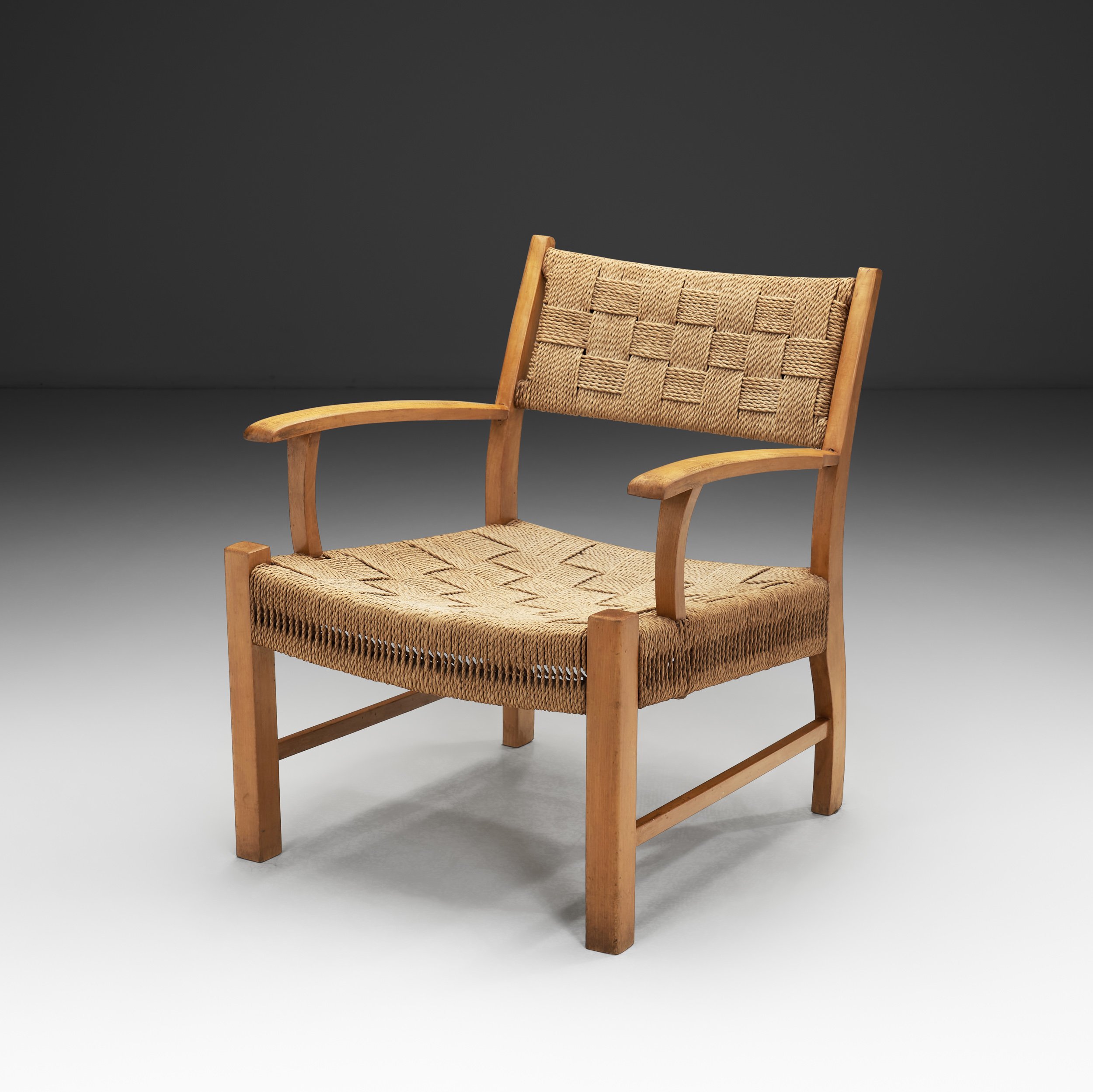 Danish Modern Beech Armchair with Woven Seat, Denmark ca 1950s