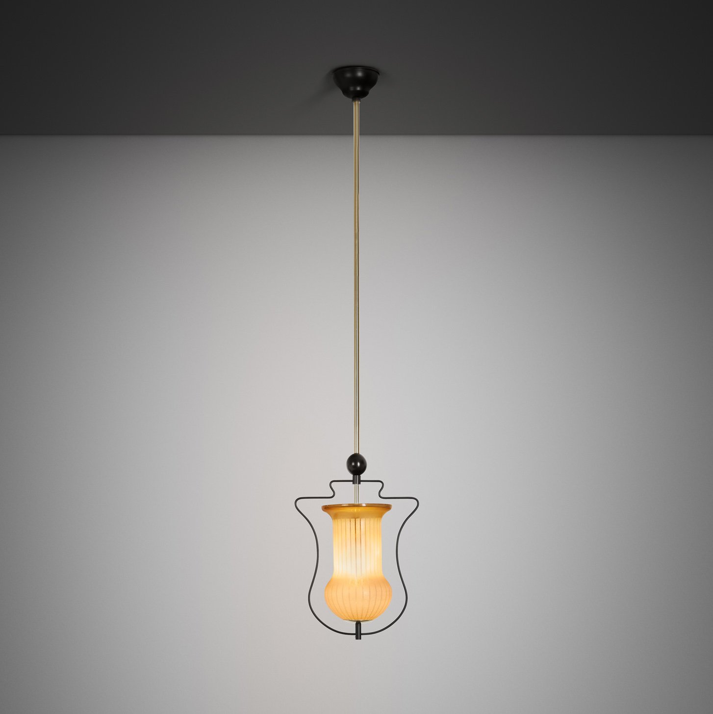 Symmetrical Framed Glass Hanging Lamp, Europe ca 1950s