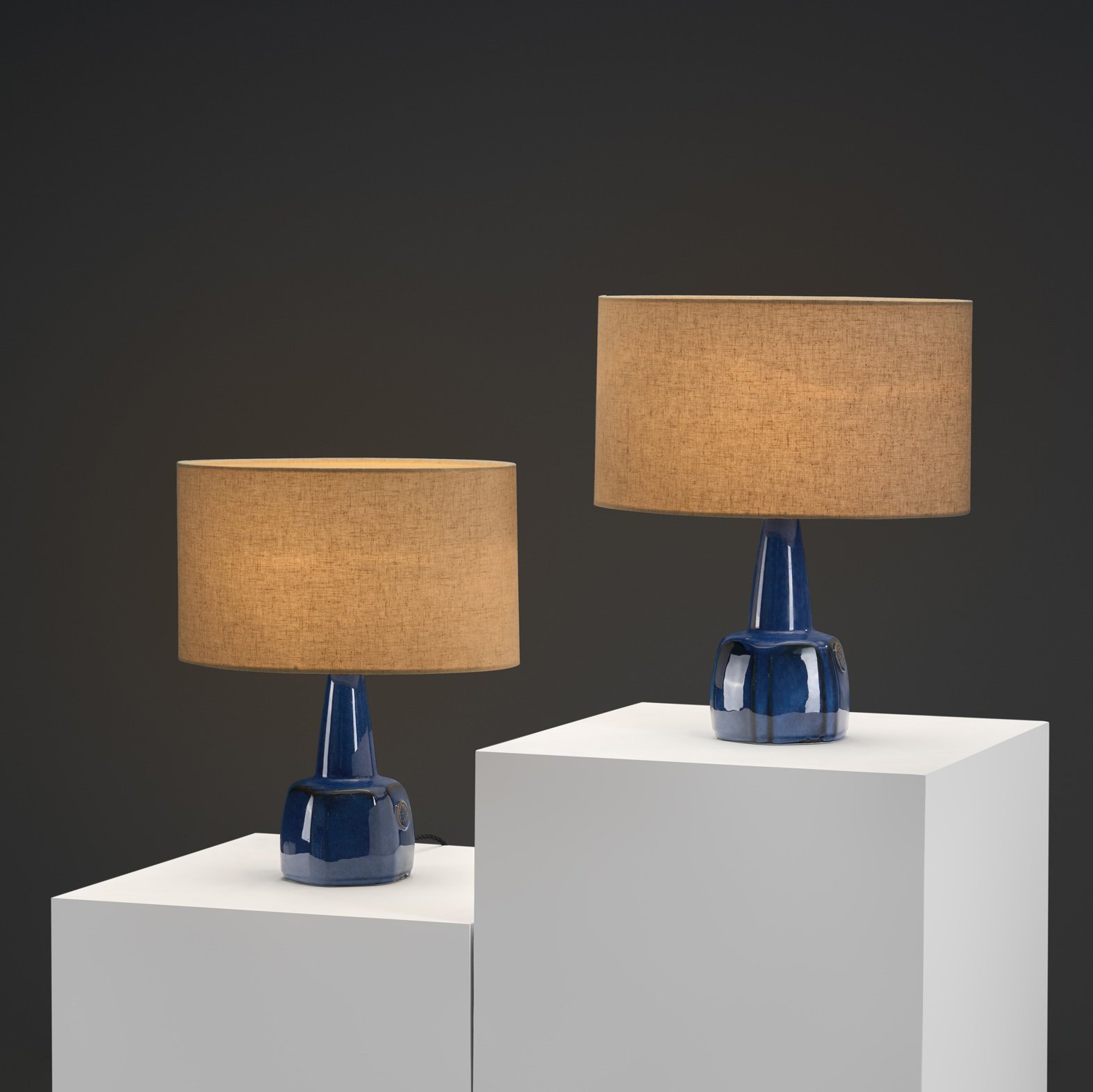 Pair of "1020" Cobalt Blue Ceramic Table Lamps by Einar Johansen for Søholm, Denmark ca 1960s