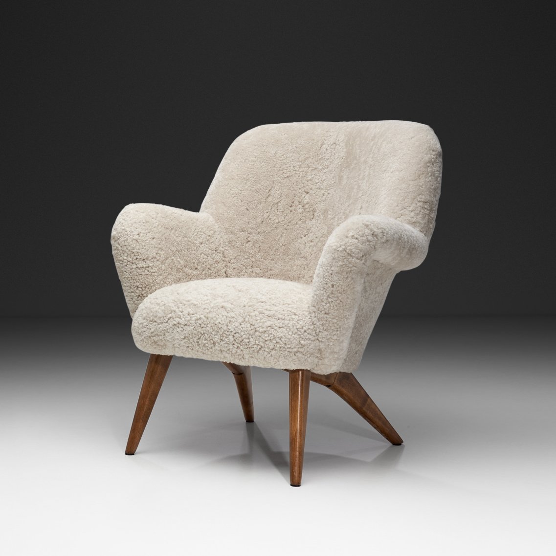 Sheepskin “Grand Pedro” Armchair by Carl Gustaf Hiort af Ornäs for Puunveisto Oy, Finland 1950s