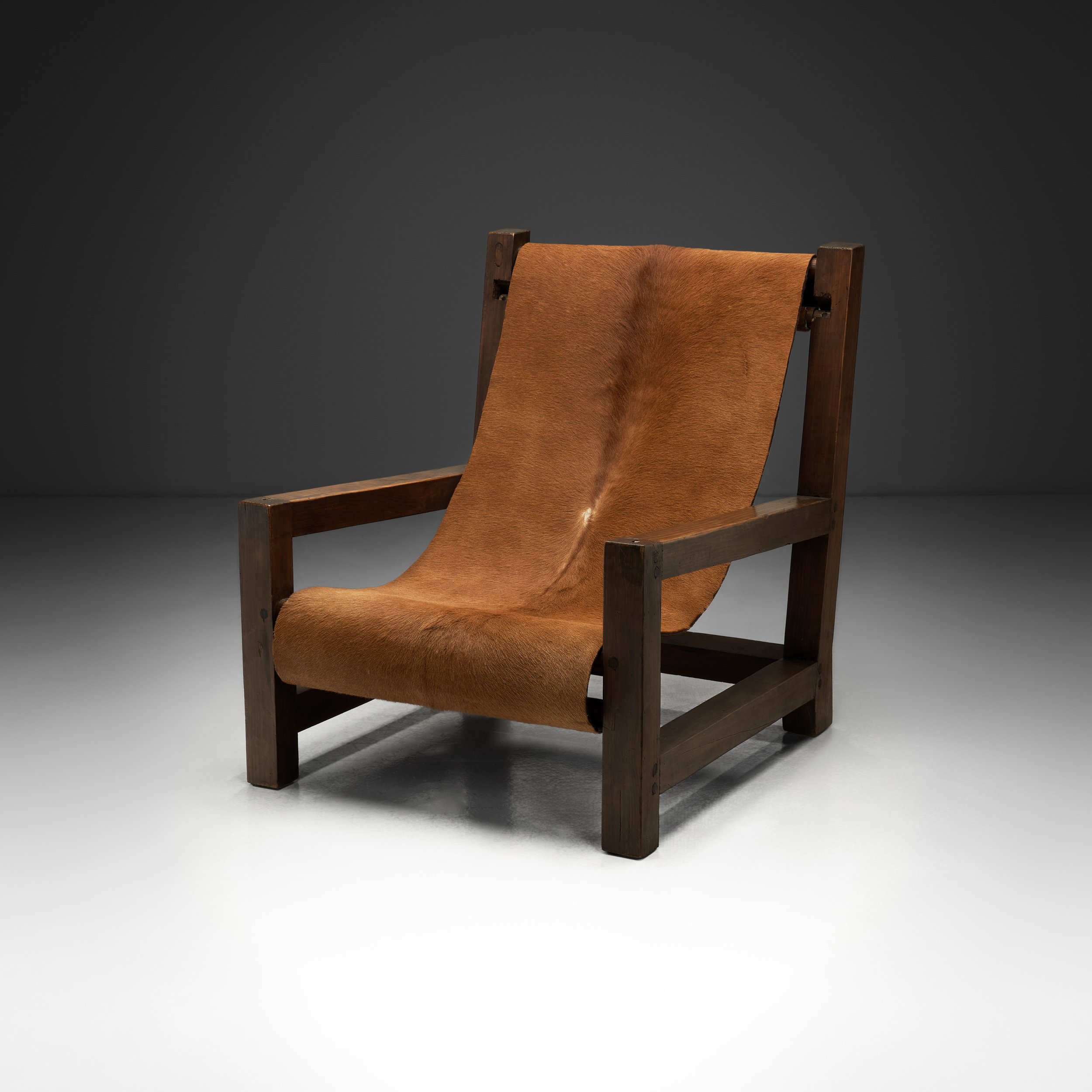 Armchair in Pine with Cowhide Seating, Europe 1950s