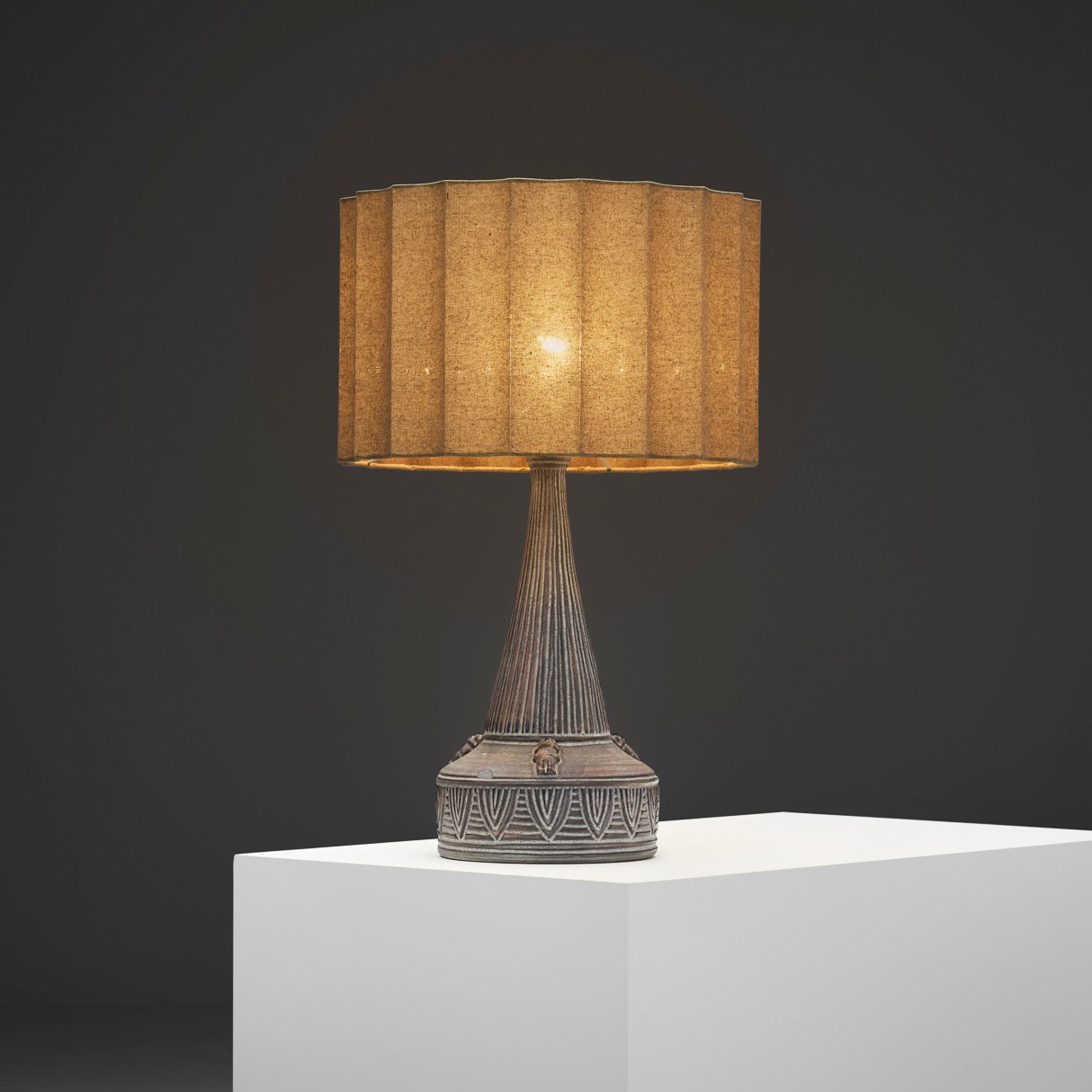 Model "Inka" Glazed Table Lamp with Relief Patterns, Denmark 1970s