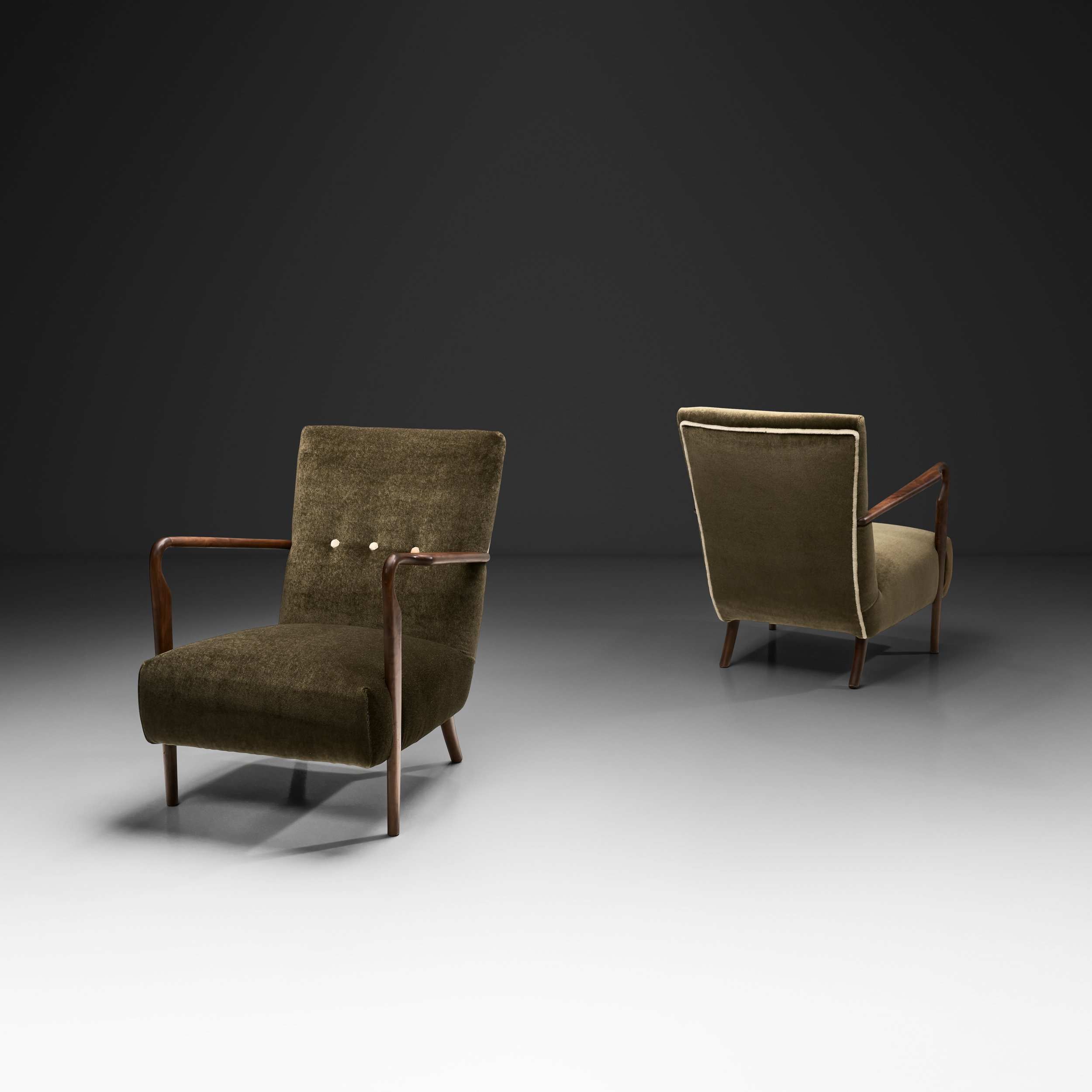 Pair of Upholstered Armchairs in the manner of Paolo Buffa, Europe ca 1950s